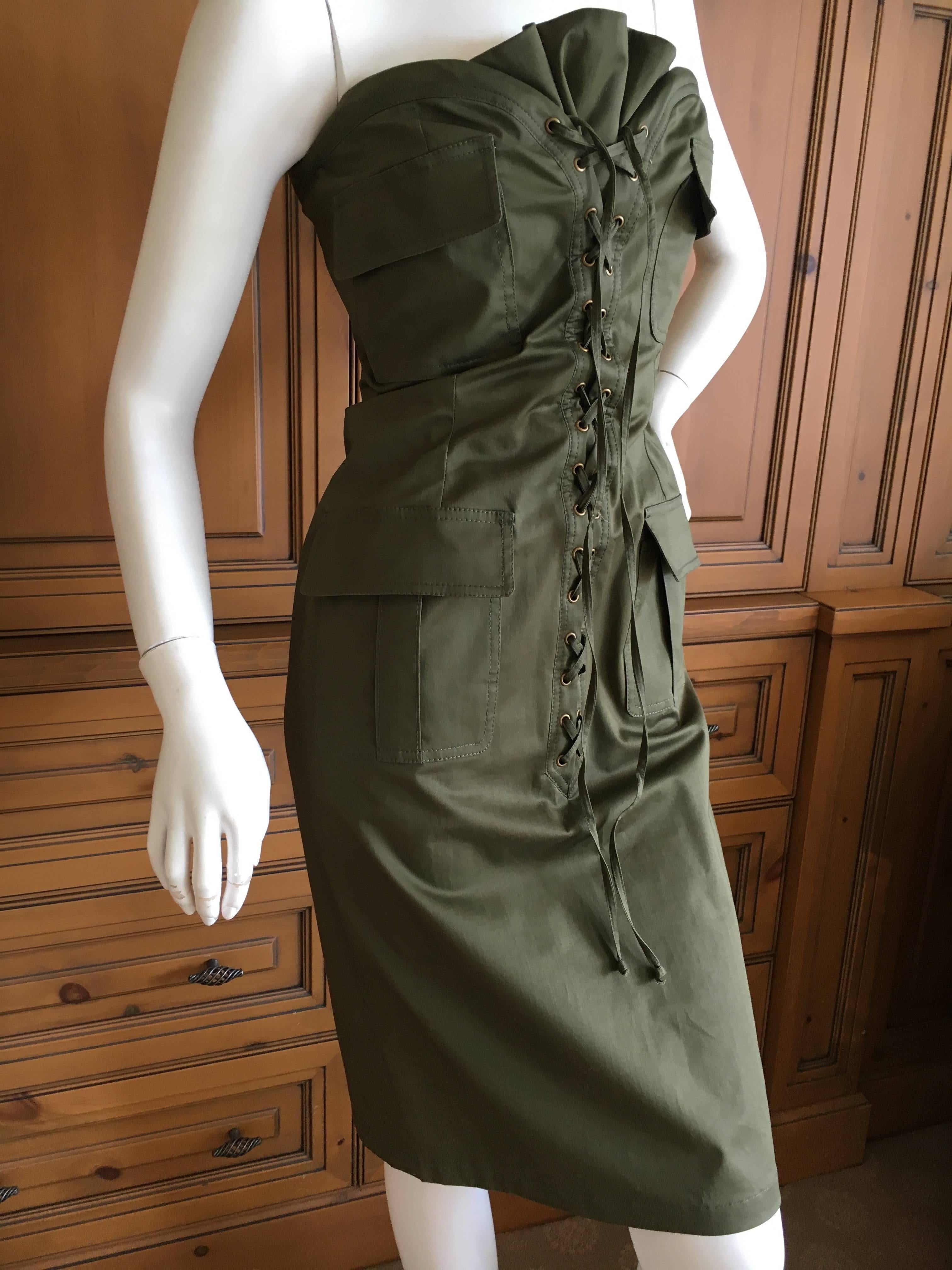 Yves Saint Laurent by Tom Ford Strapless Safari Dress with Corset Lacing For Sale 3