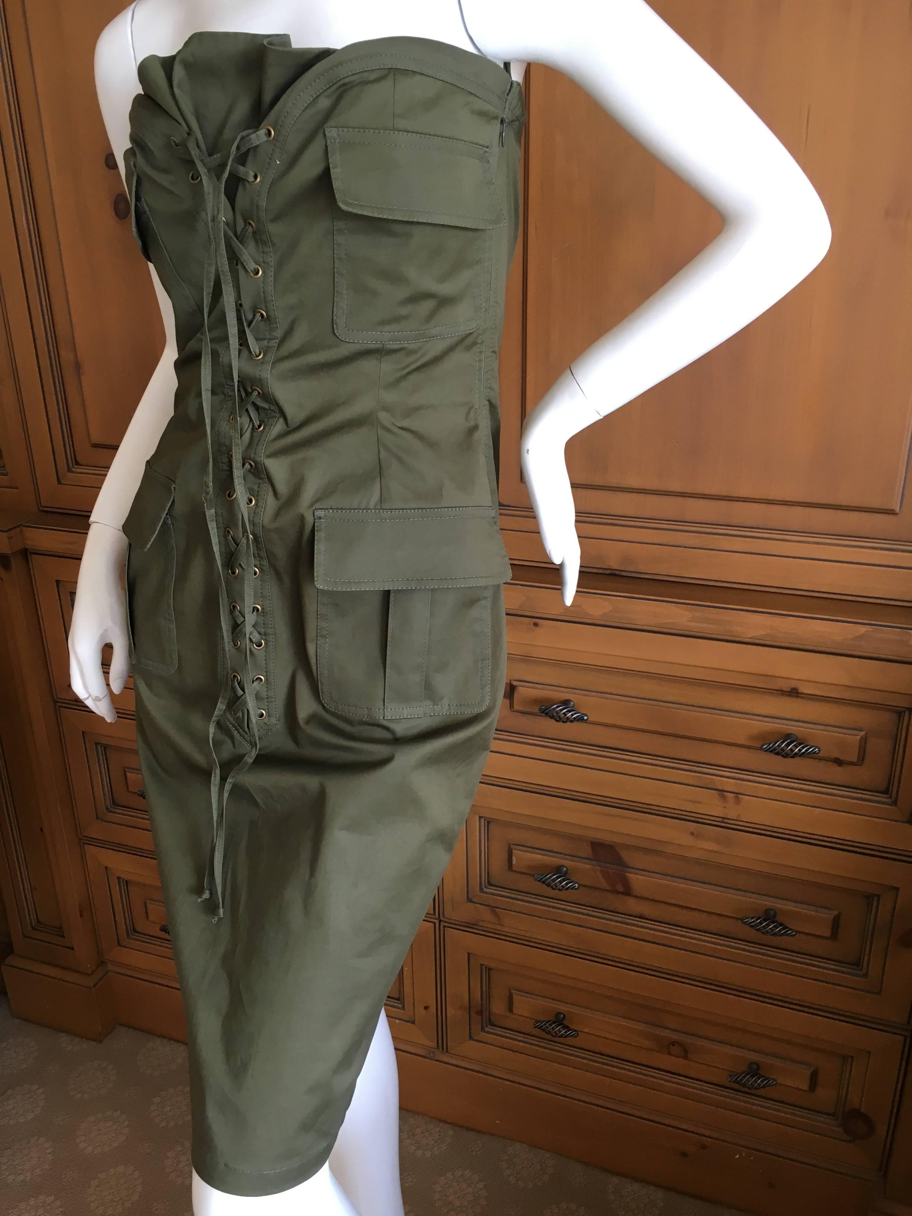 Women's Yves Saint Laurent by Tom Ford Strapless Safari Dress with Corset Lacing For Sale