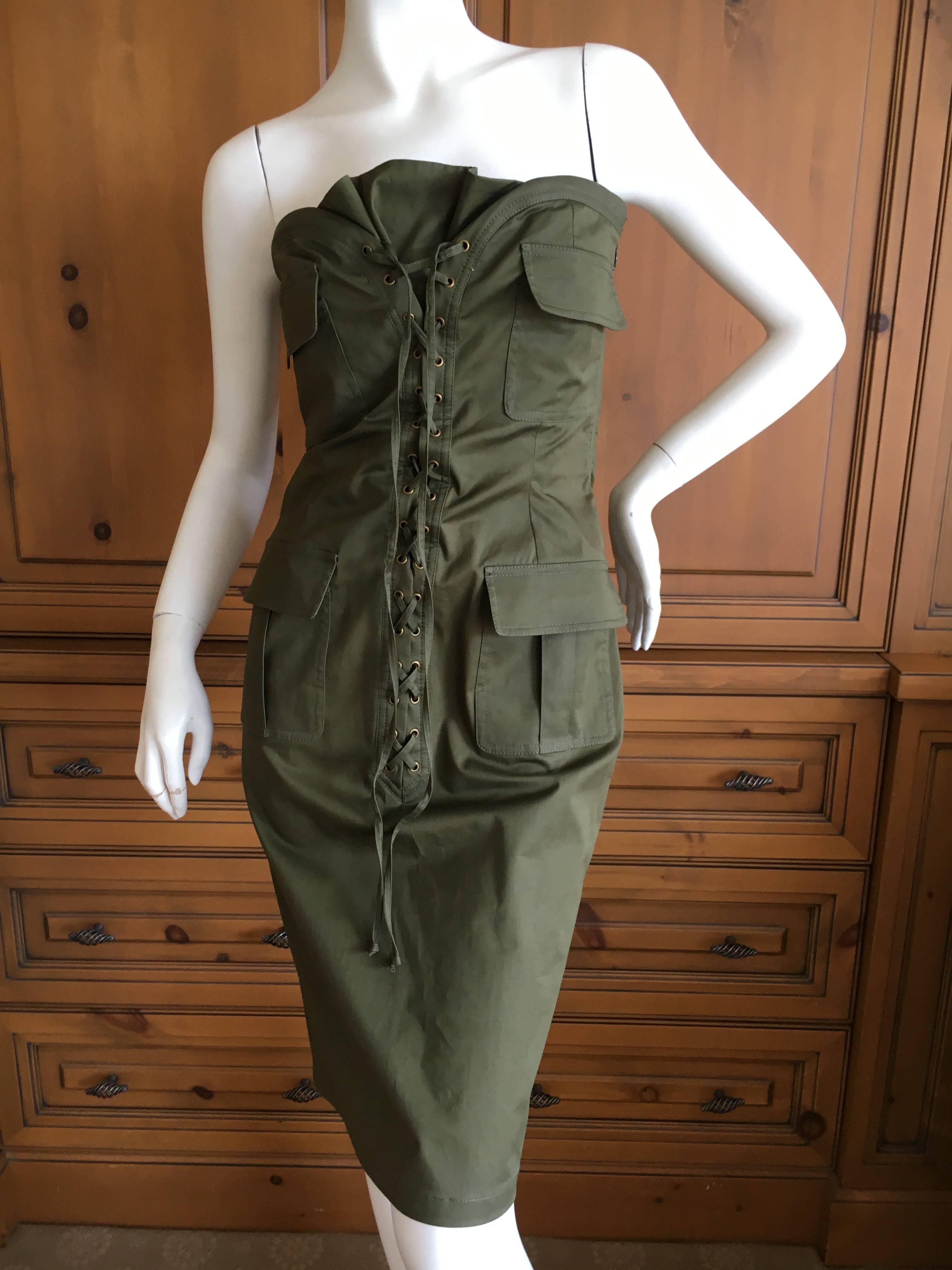 Yves Saint Laurent by Tom Ford Strapless Safari Dress with Corset Lacing For Sale 2