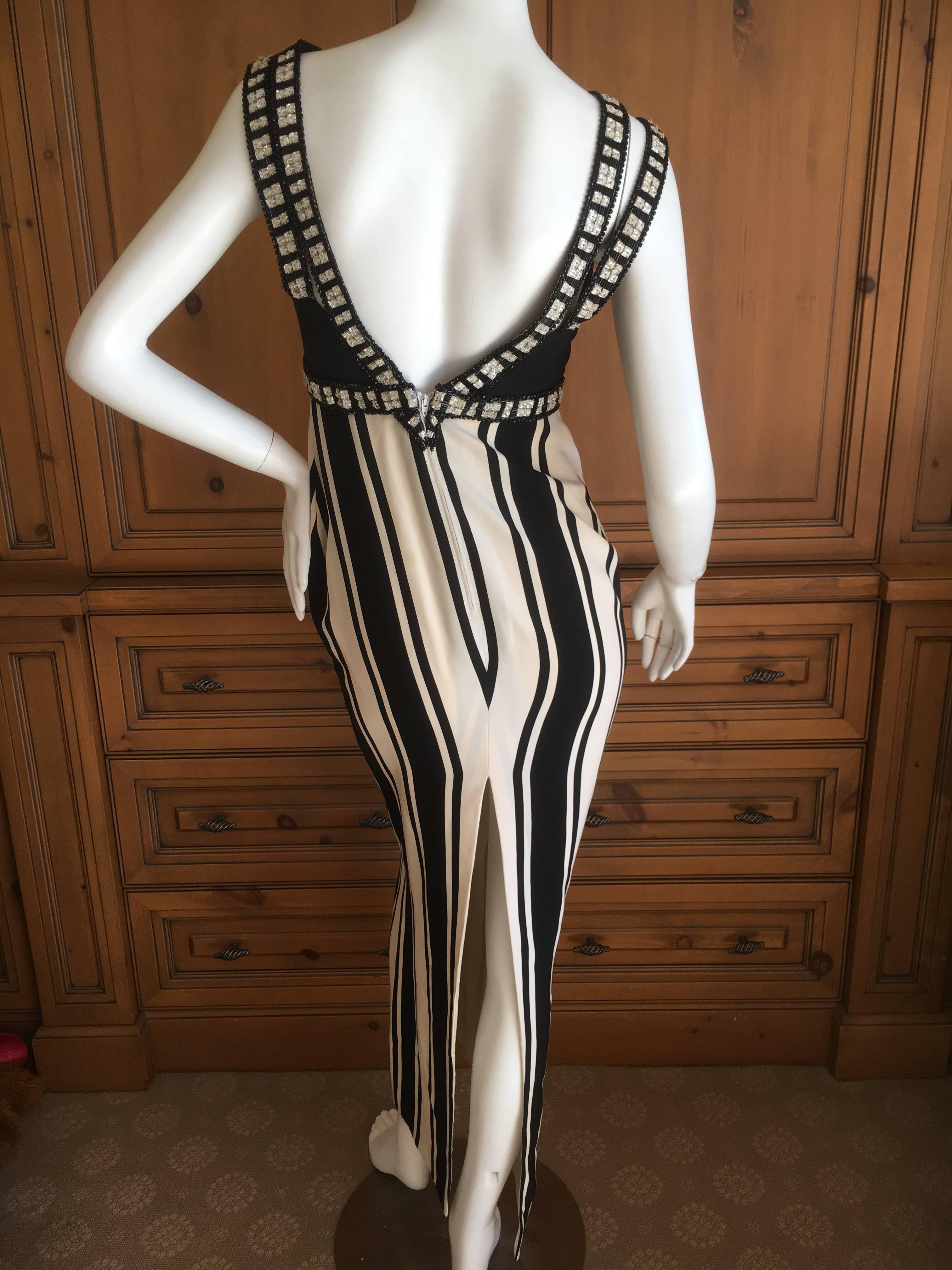 Galanos Mod Jeweled Stripe Evening Dress with Fringe Shawl In Excellent Condition For Sale In Cloverdale, CA