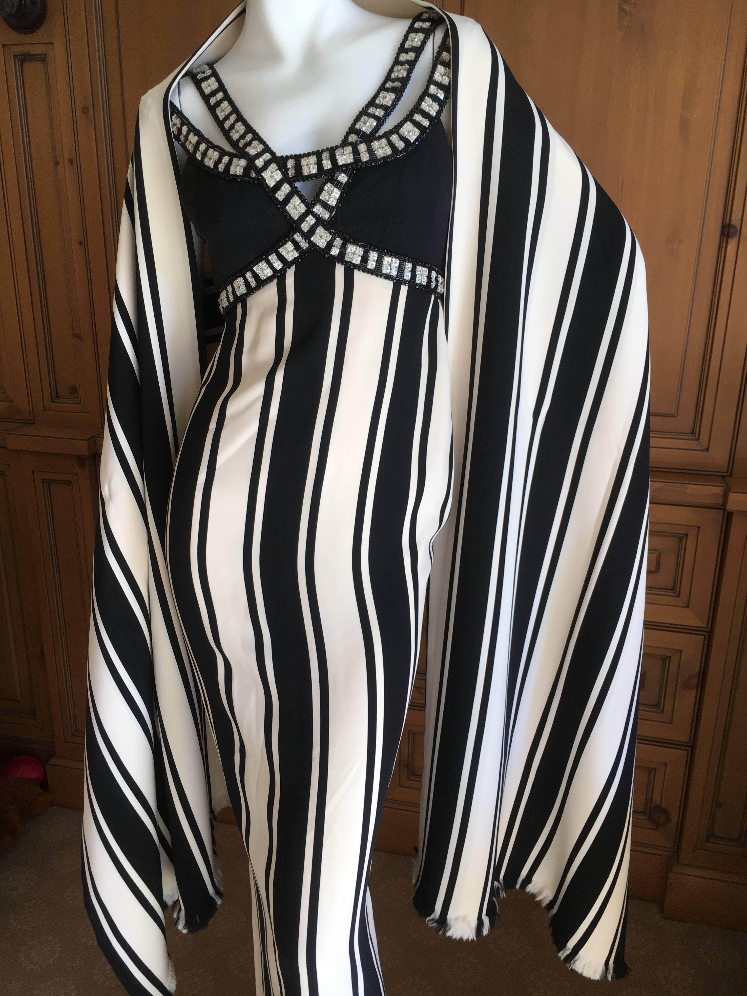 Galanos Mod Jeweled Stripe Evening Dress with Fringe Shawl For Sale 2