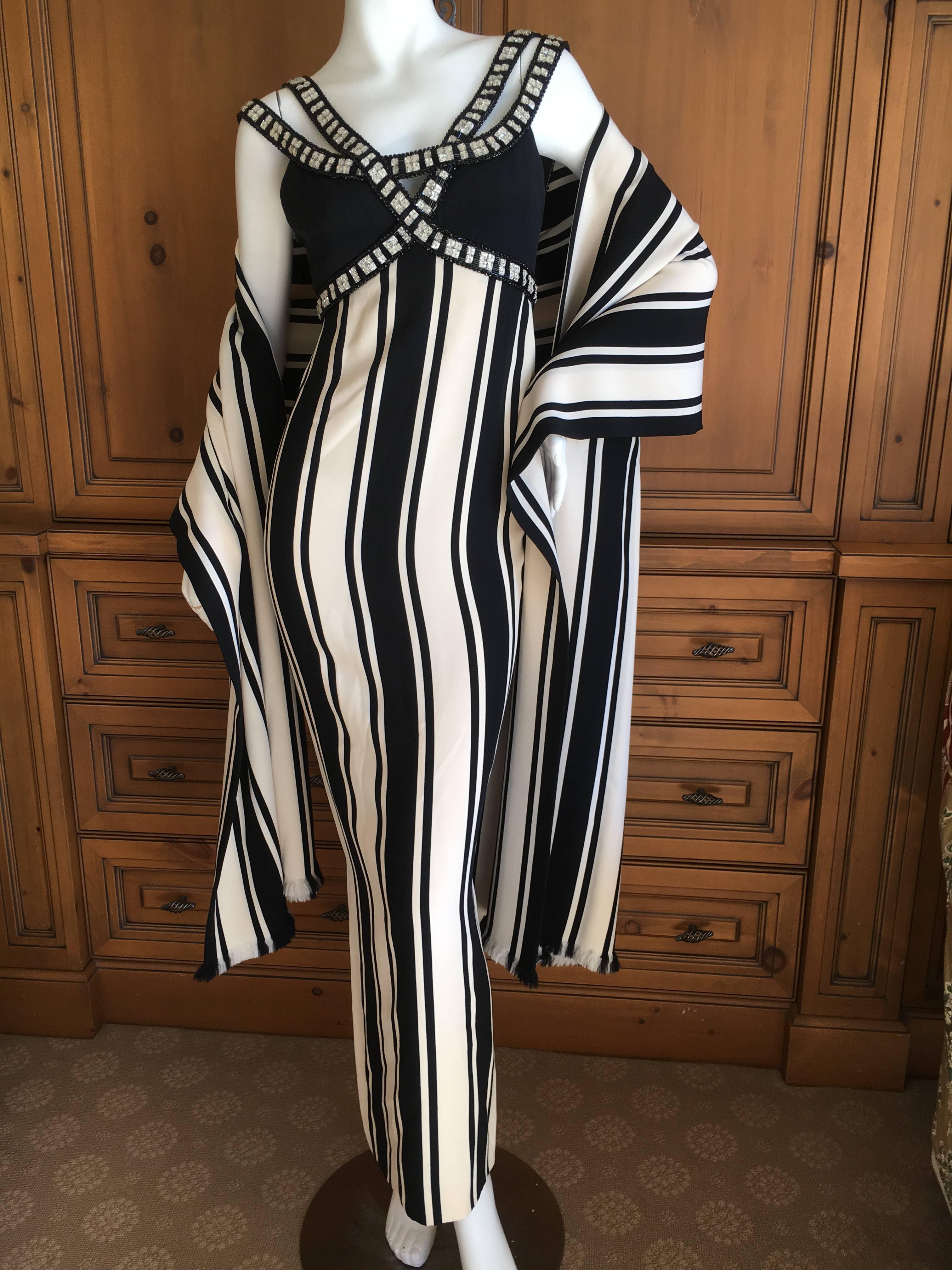 Galanos Mod Jeweled Stripe Evening Dress with Fringe Shawl For Sale 3