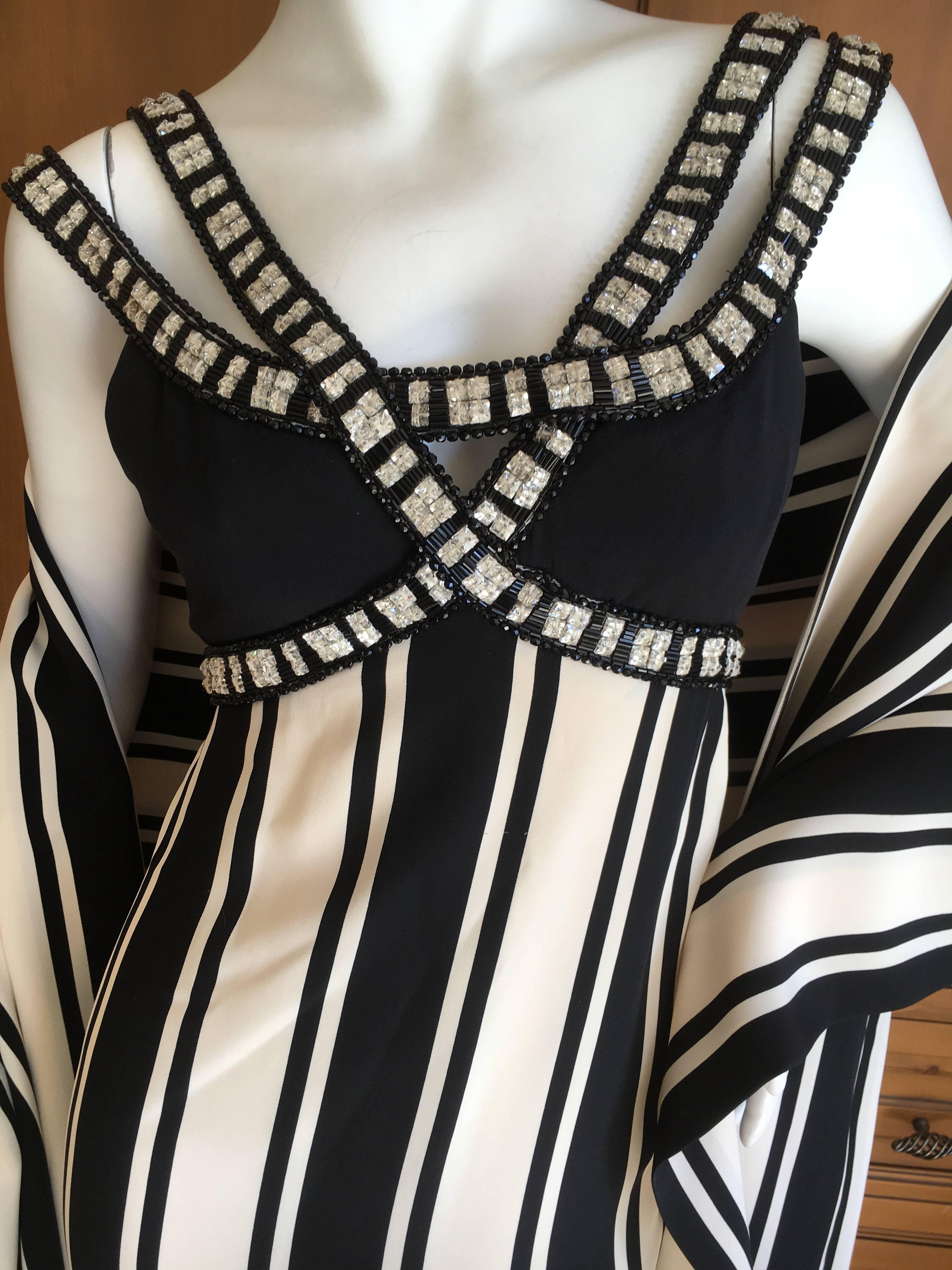 Black Galanos Mod Jeweled Stripe Evening Dress with Fringe Shawl For Sale