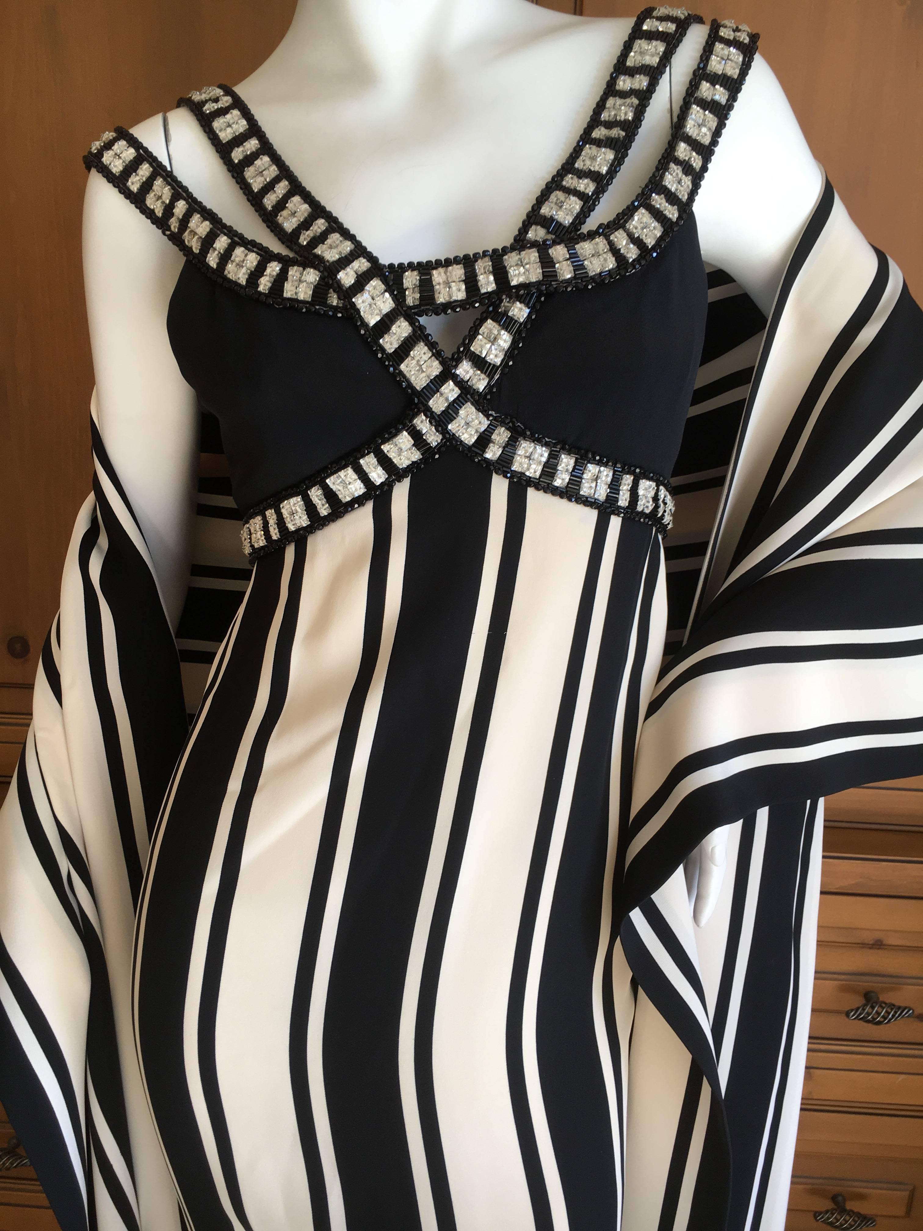 Women's Galanos Mod Jeweled Stripe Evening Dress with Fringe Shawl For Sale