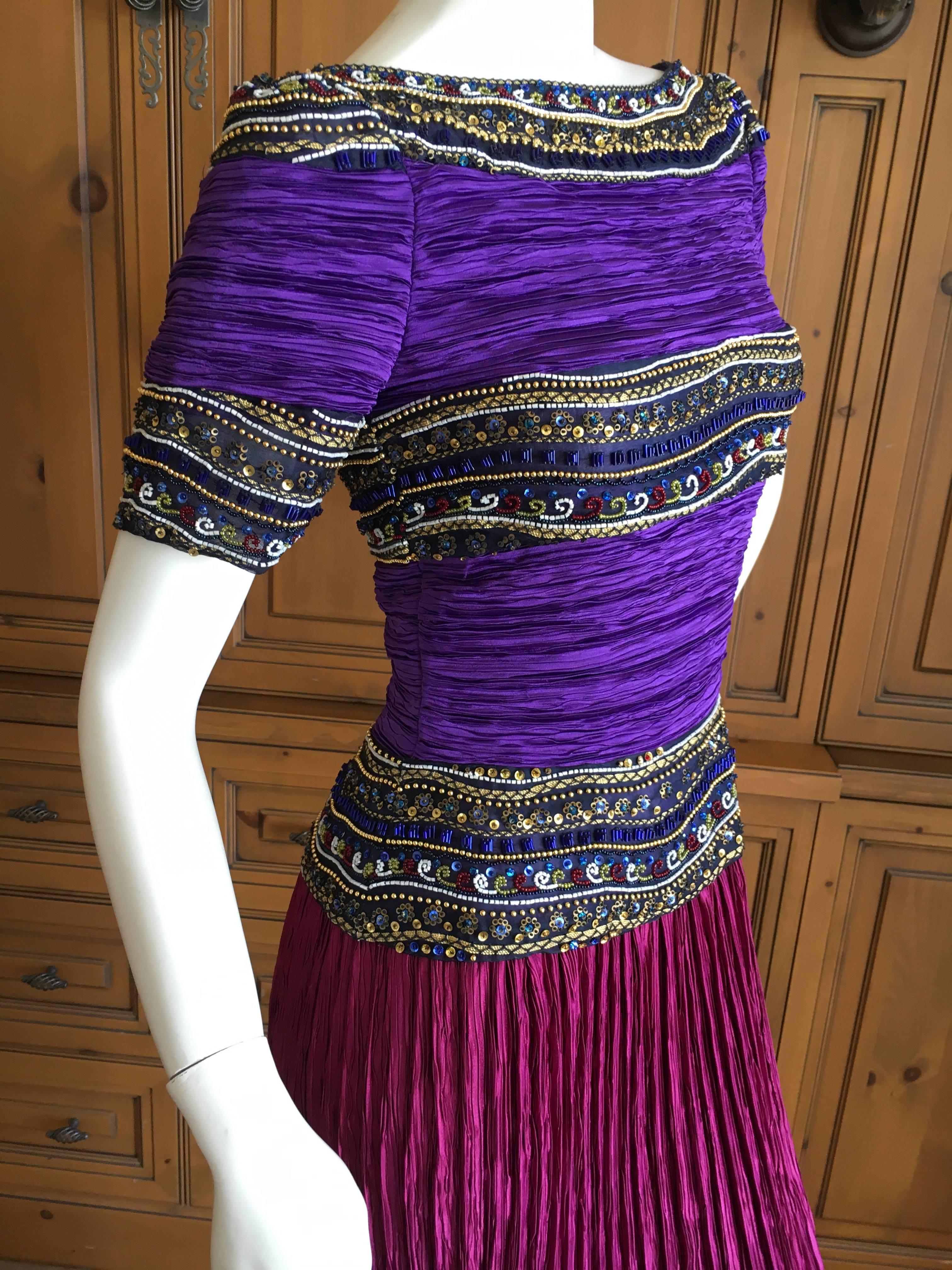 Purple Mary McFadden Couture Plisse Pleated Evening Dress For Sale