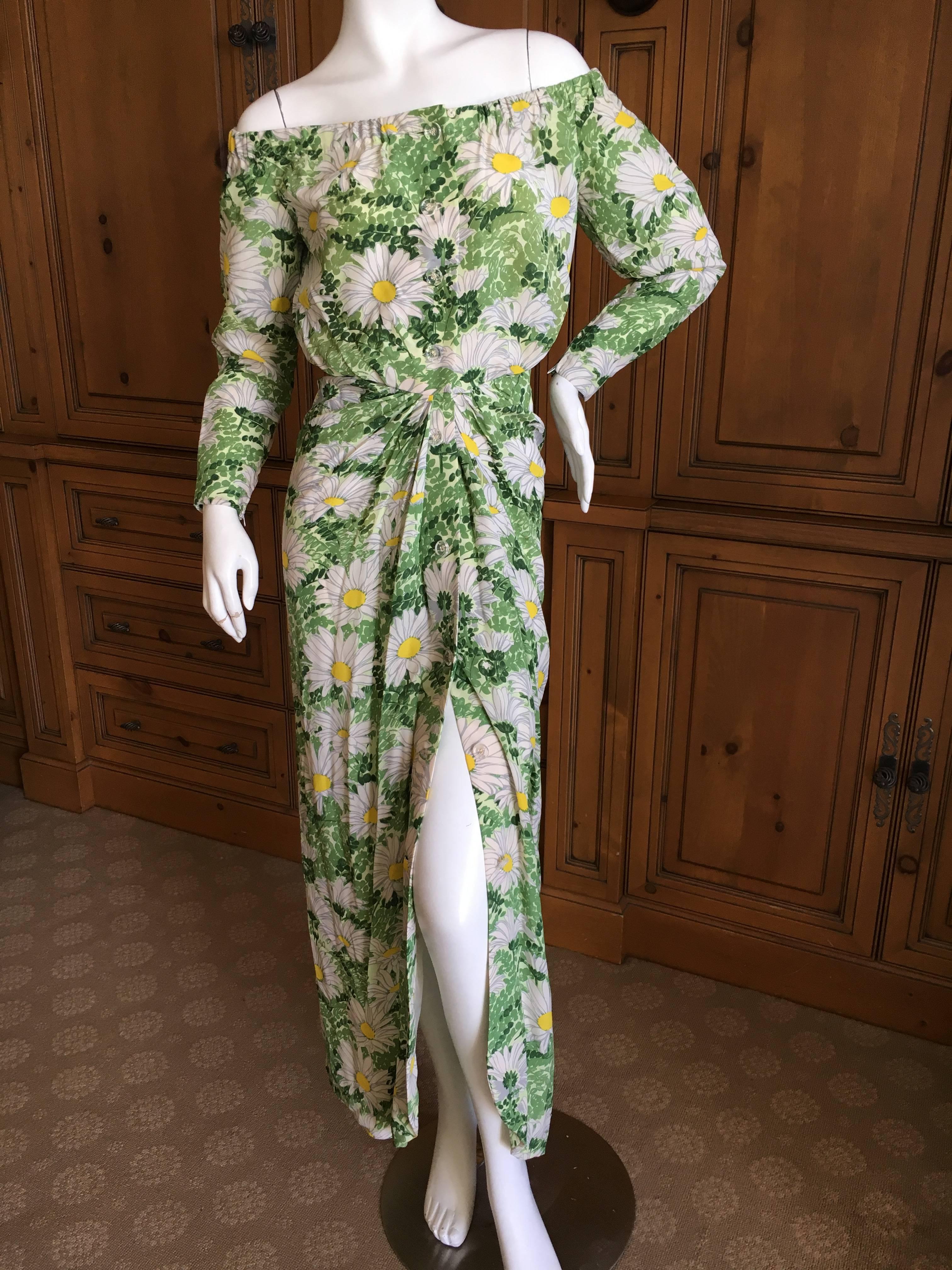 Galanos for Amelia Gray 1960's Romantic Floral Off The Shoulder Dress In Excellent Condition For Sale In Cloverdale, CA