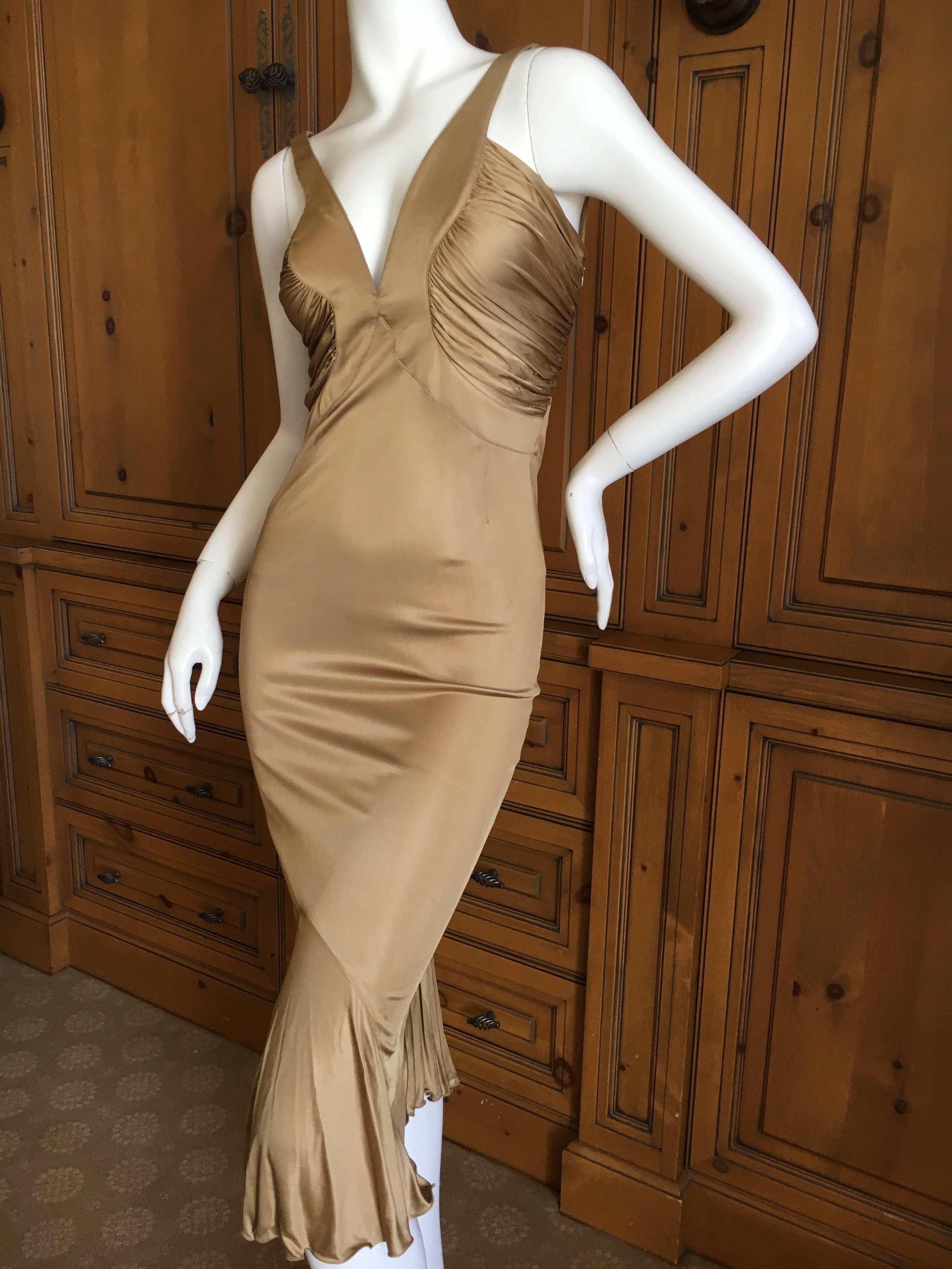 Brown  Versace Gold Jersey Cocktail Dress For Sale