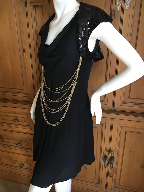 Chanel Little Black Sequin and Chain Embellished Cocktail Dress Size 38