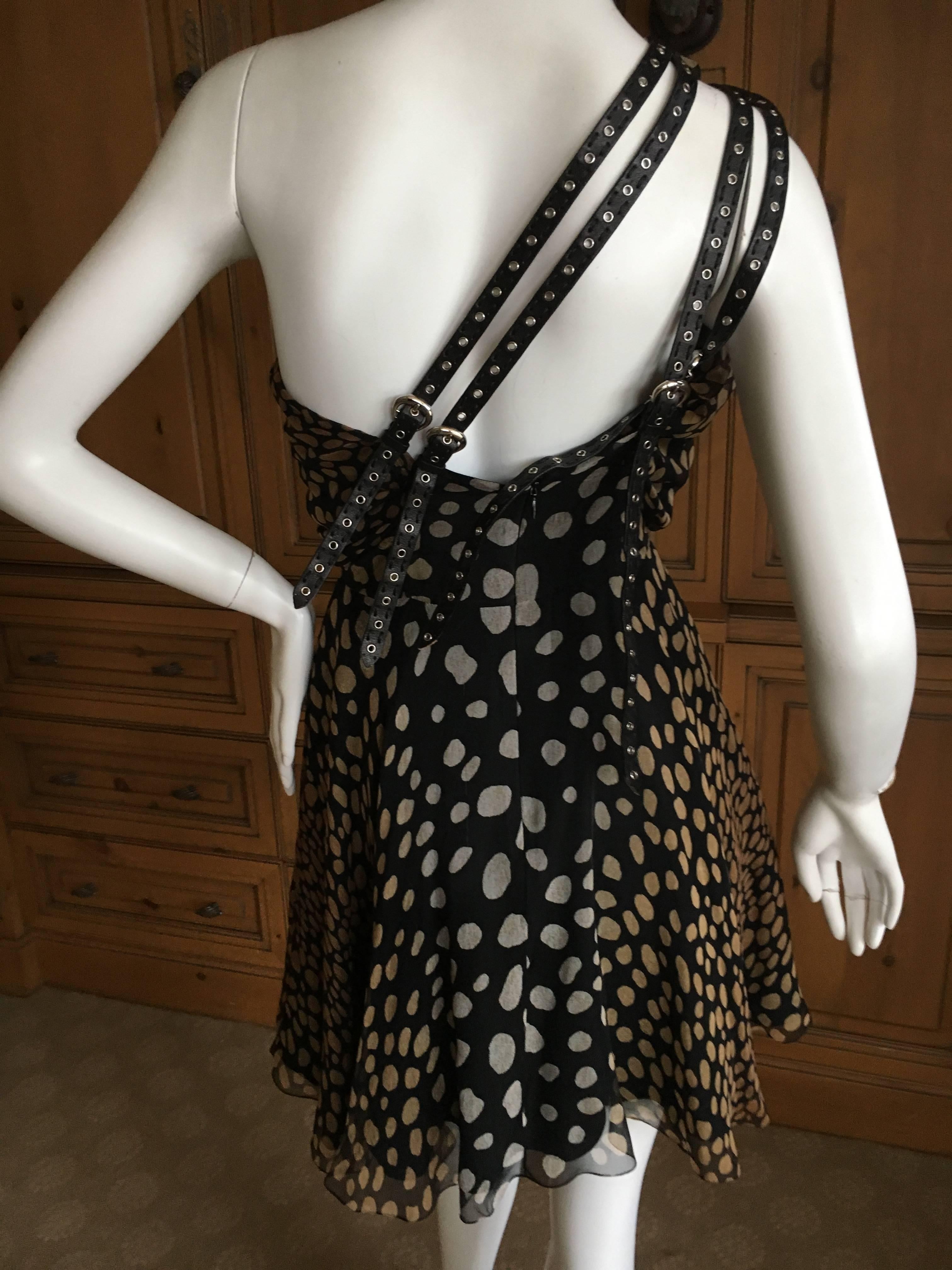 Dior by Galliano Silk Halter Mini Dress with Leather Bondage Strap Details In Excellent Condition For Sale In Cloverdale, CA