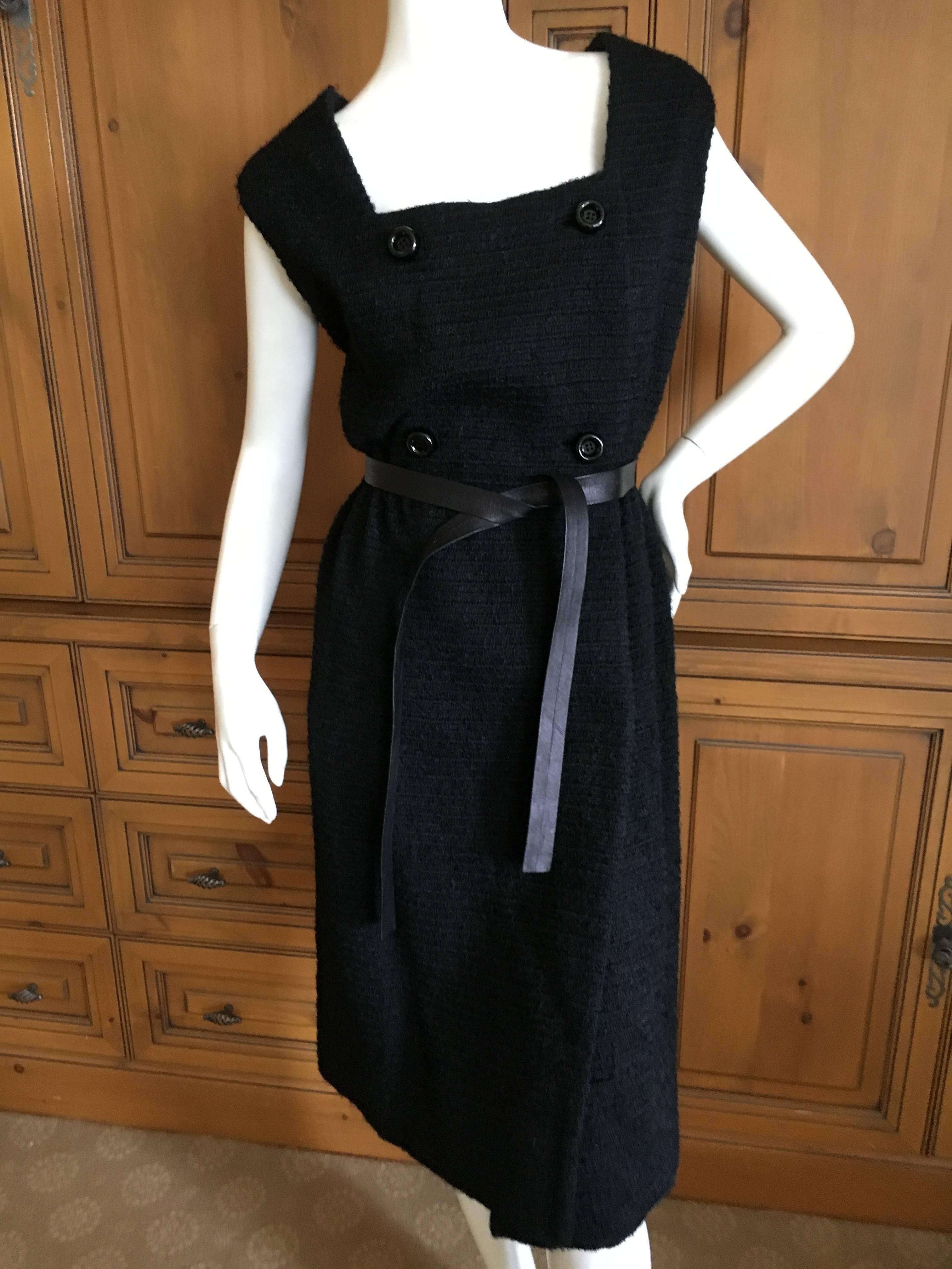 Galanos 1965 Little Black Dress with Leather Tie Belt In Excellent Condition For Sale In Cloverdale, CA