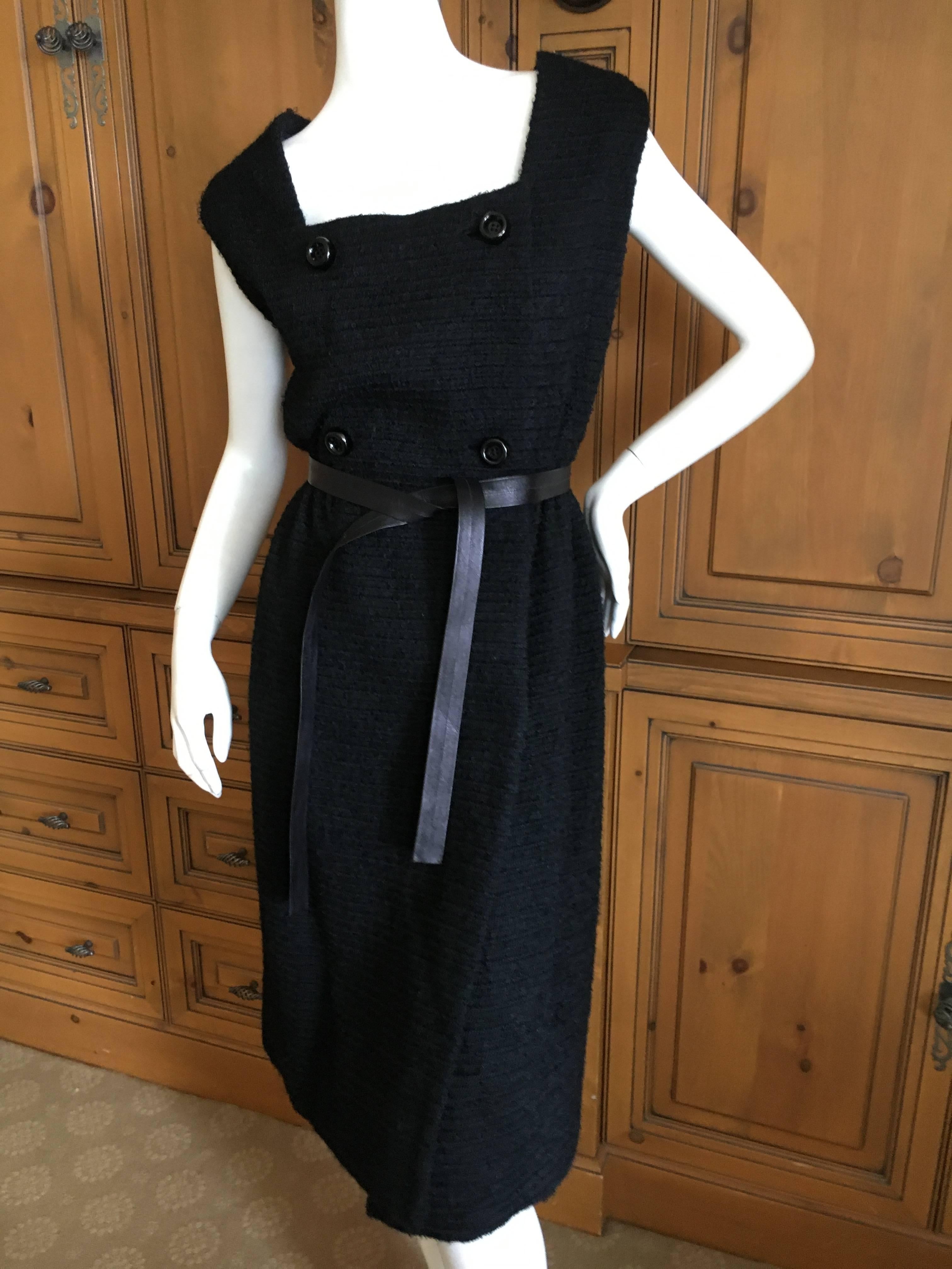Women's Galanos 1965 Little Black Dress with Leather Tie Belt For Sale