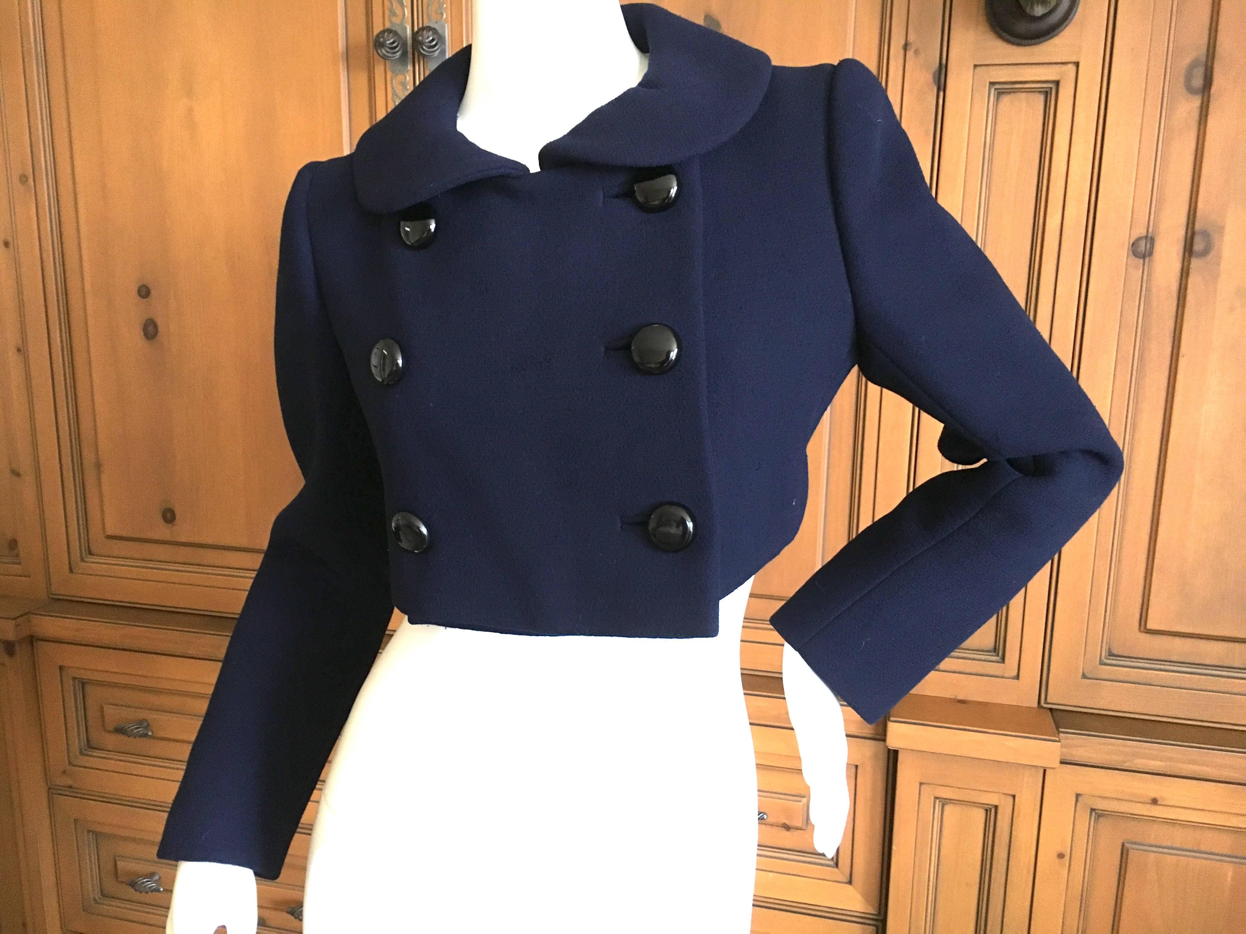 Norman Norell Navy Blue Cropped Jacket with Bold Black Buttons In Excellent Condition For Sale In Cloverdale, CA