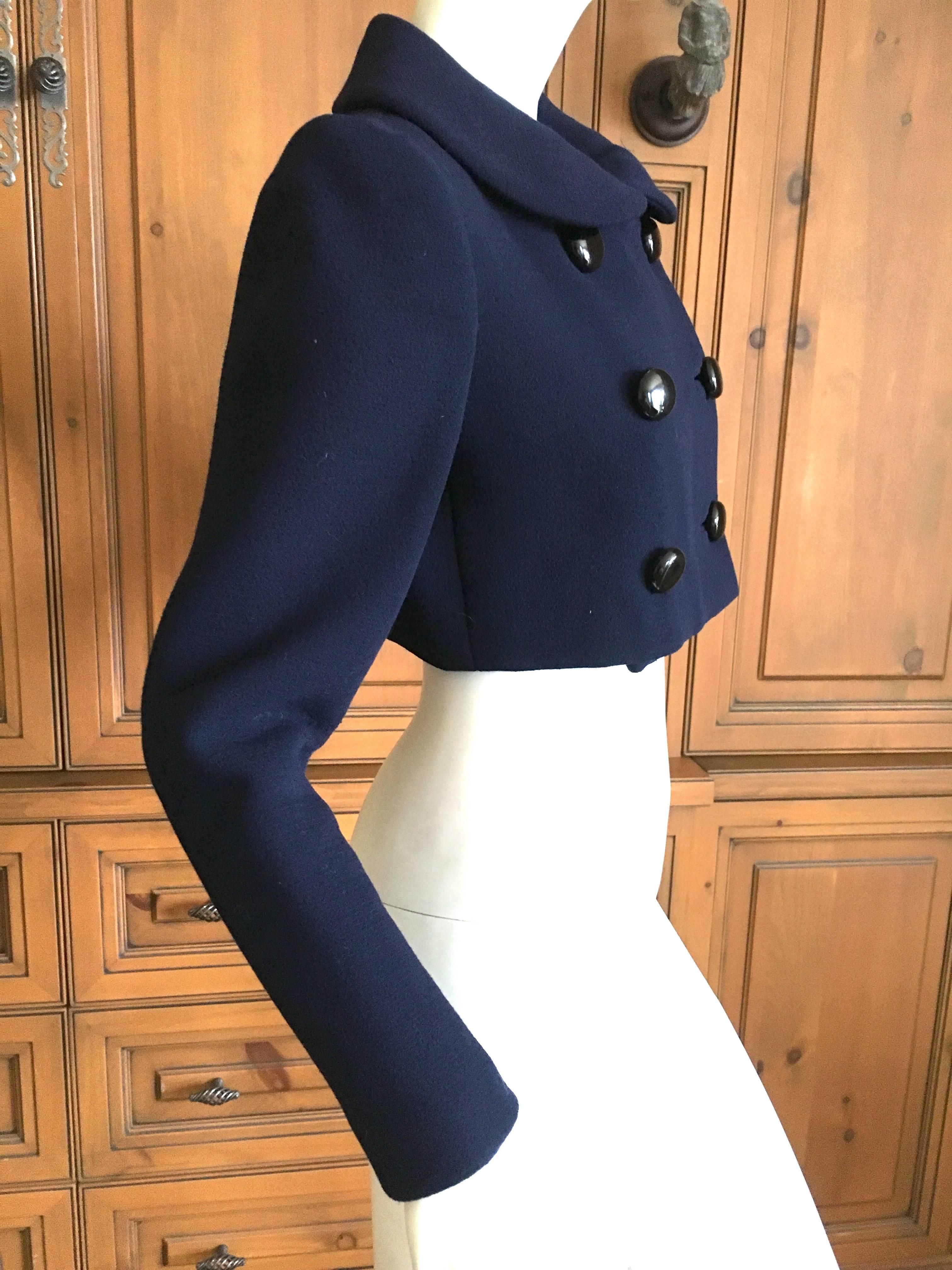 Women's Norman Norell Navy Blue Cropped Jacket with Bold Black Buttons For Sale