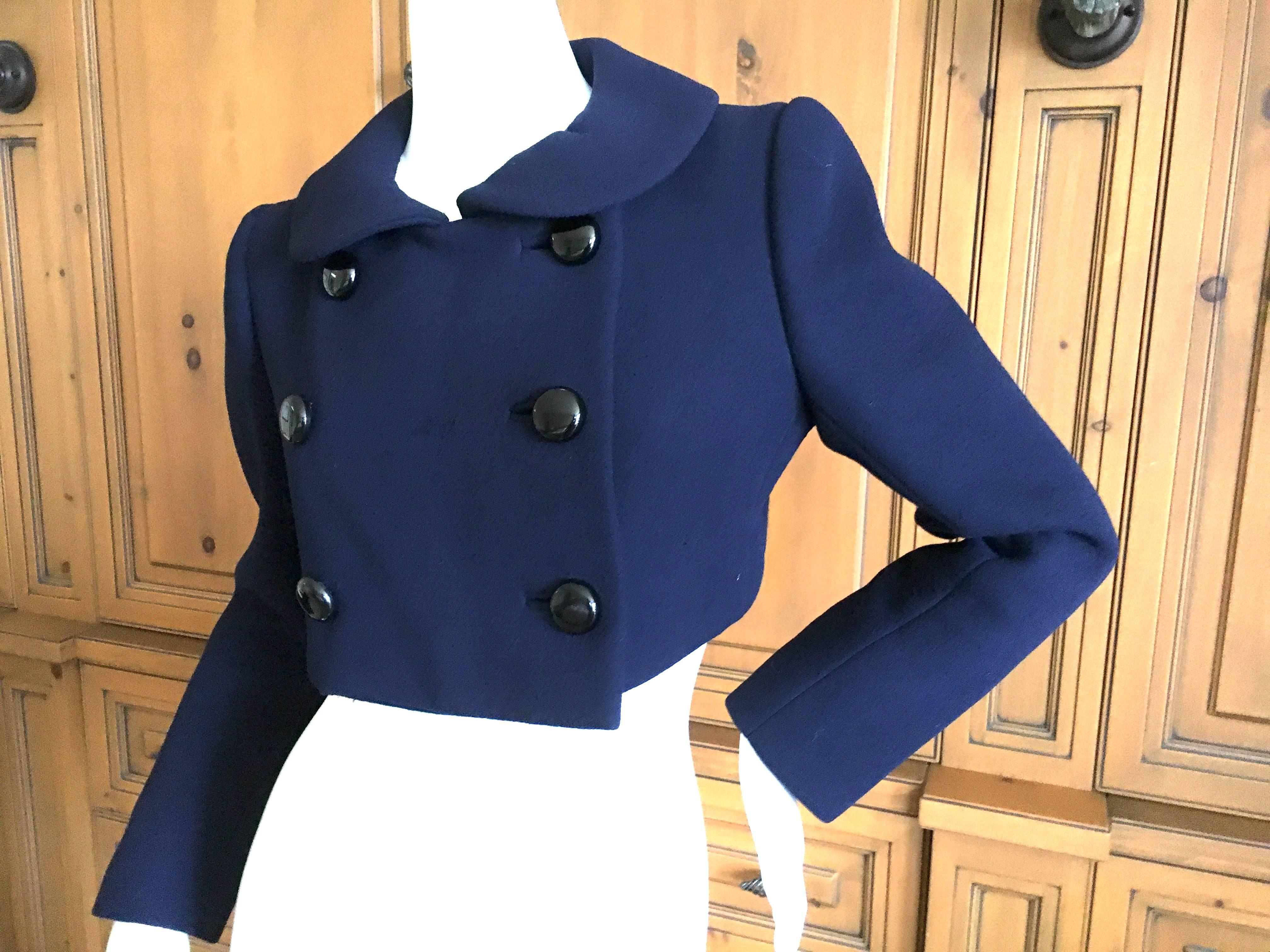 Norman Norell Navy Blue Cropped Jacket with Bold Black Buttons For Sale 1