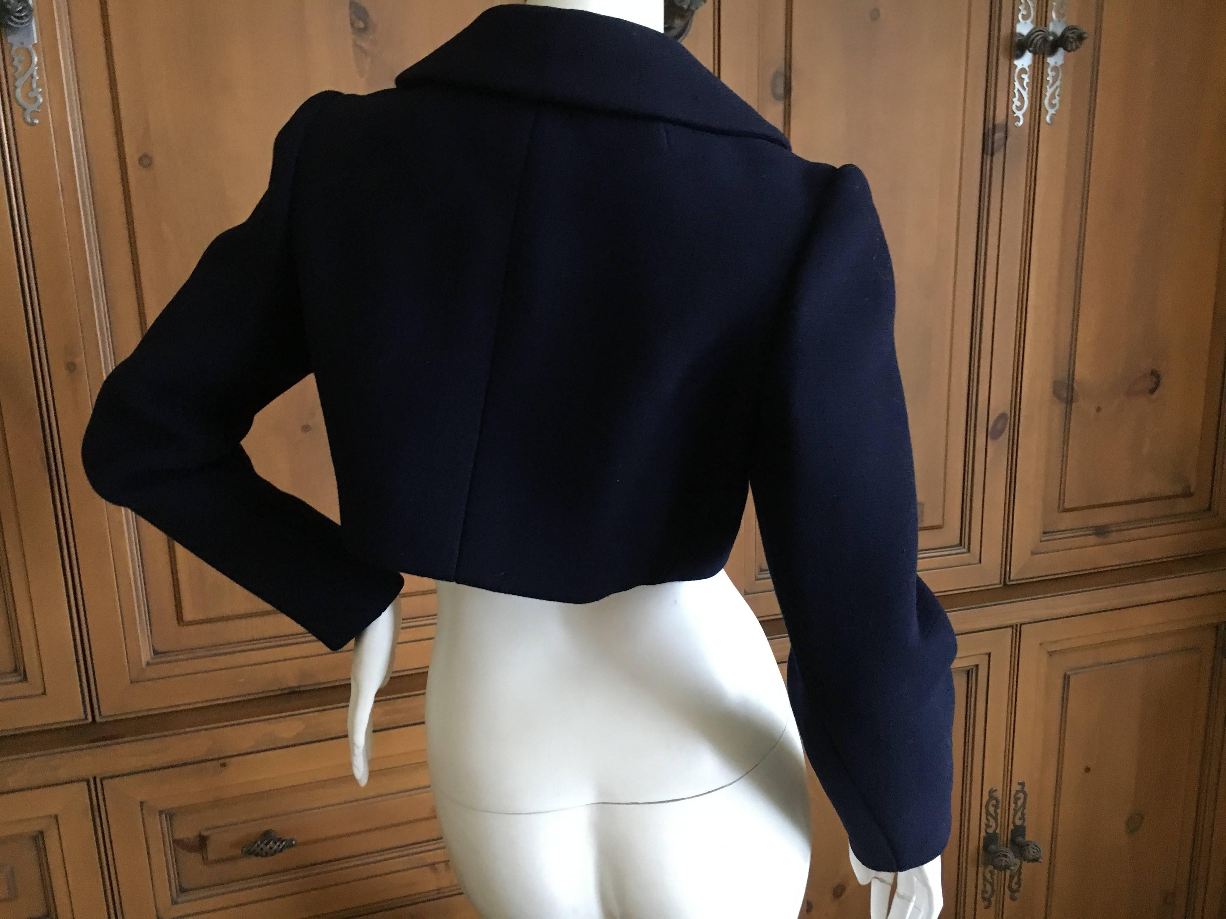 Norman Norell Navy Blue Cropped Jacket with Bold Black Buttons For Sale 2