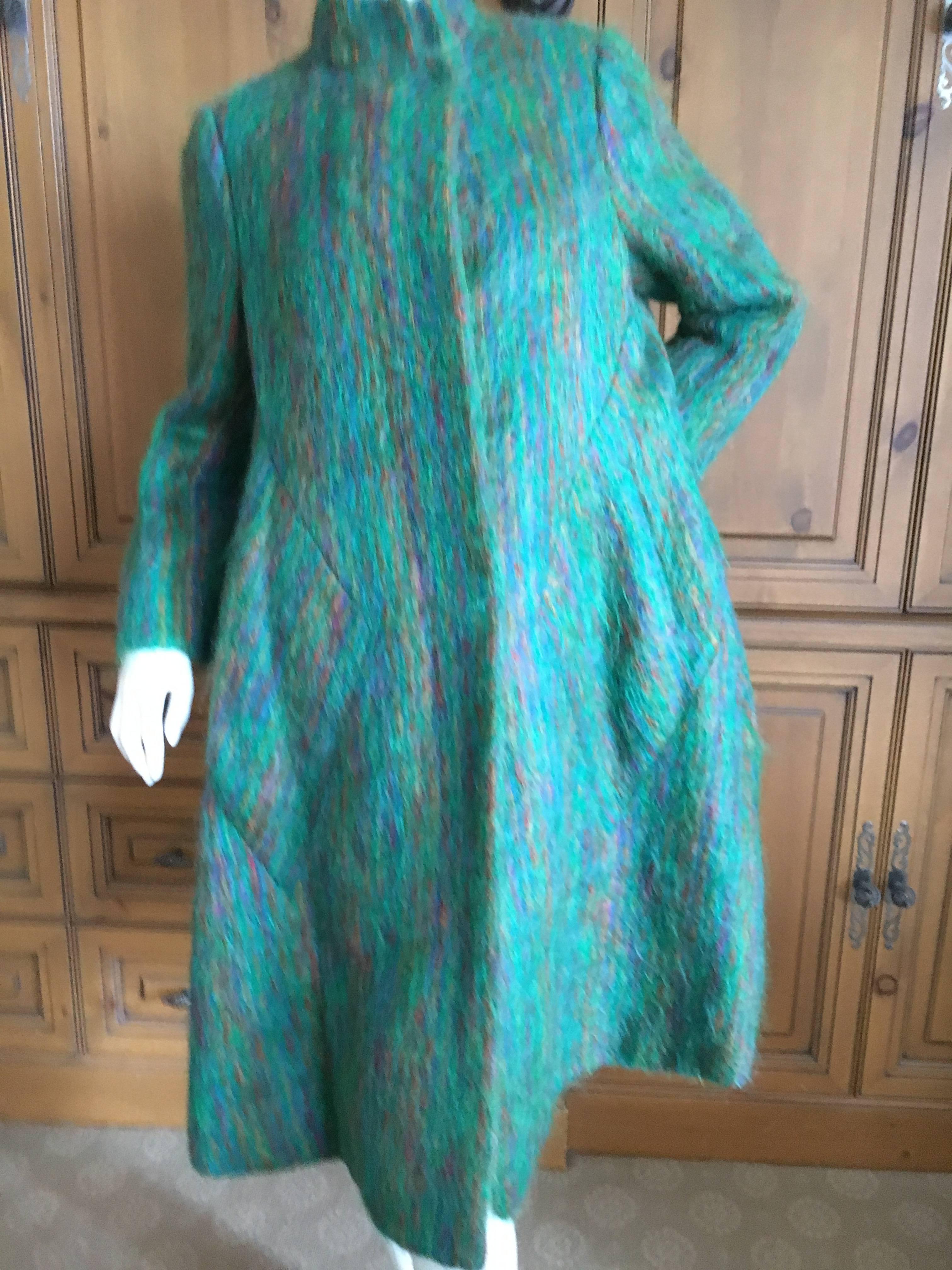 Pauline Trigere 1960's Green Mohair Swing Coat For Sale 3