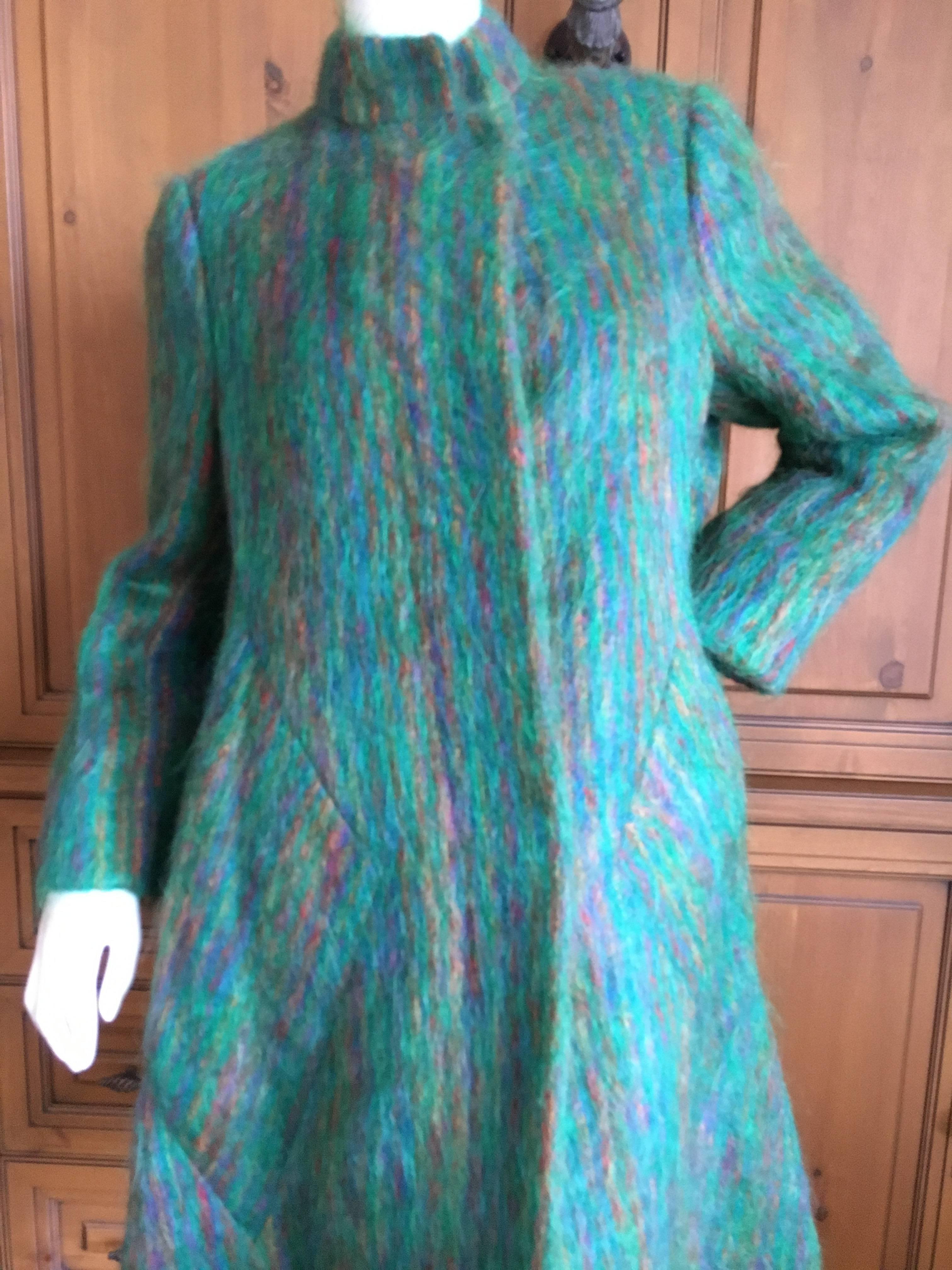 Brilliantly colorful coat from Pauline Trigere 
Lined in silk , this feels like a mohair blend. 

Bust 42