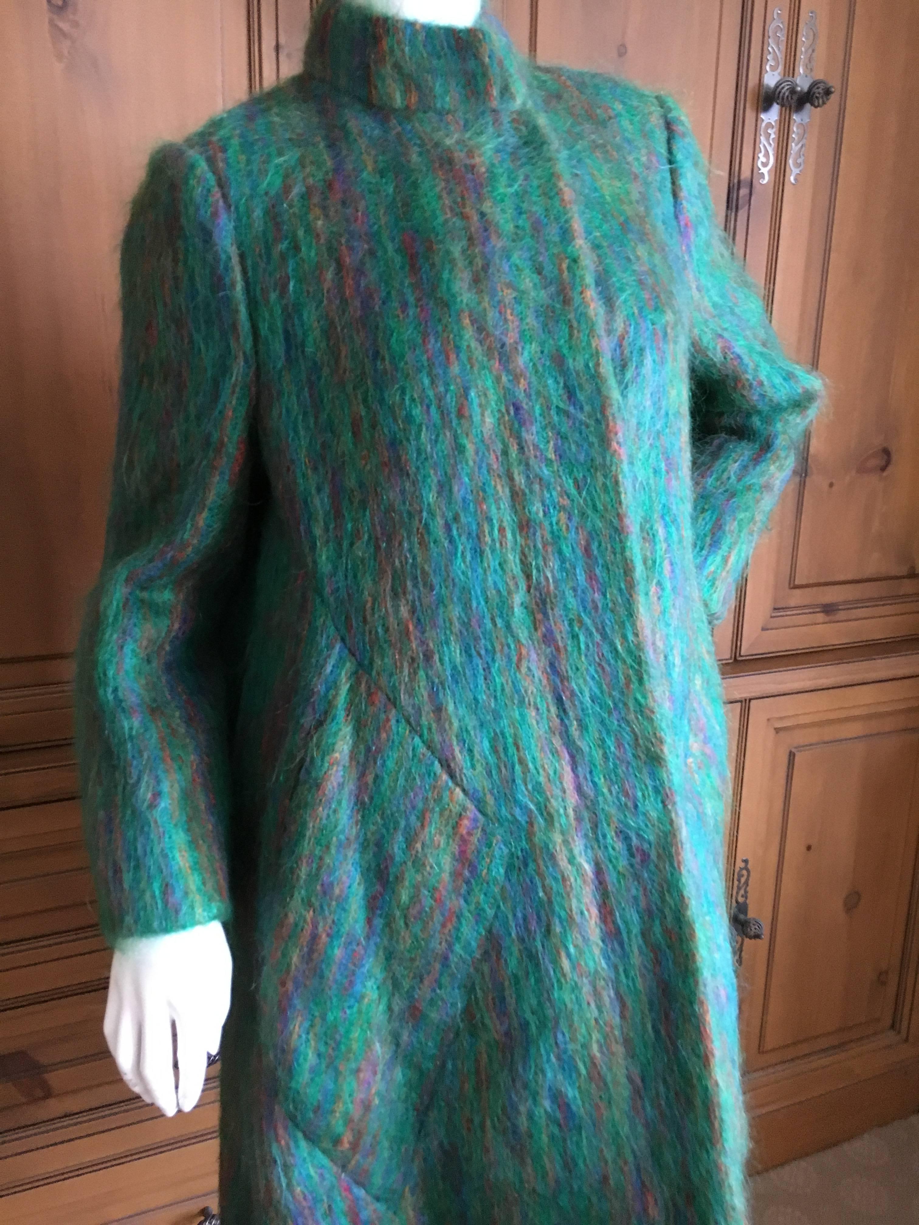 Pauline Trigere 1960's Green Mohair Swing Coat In Excellent Condition For Sale In Cloverdale, CA