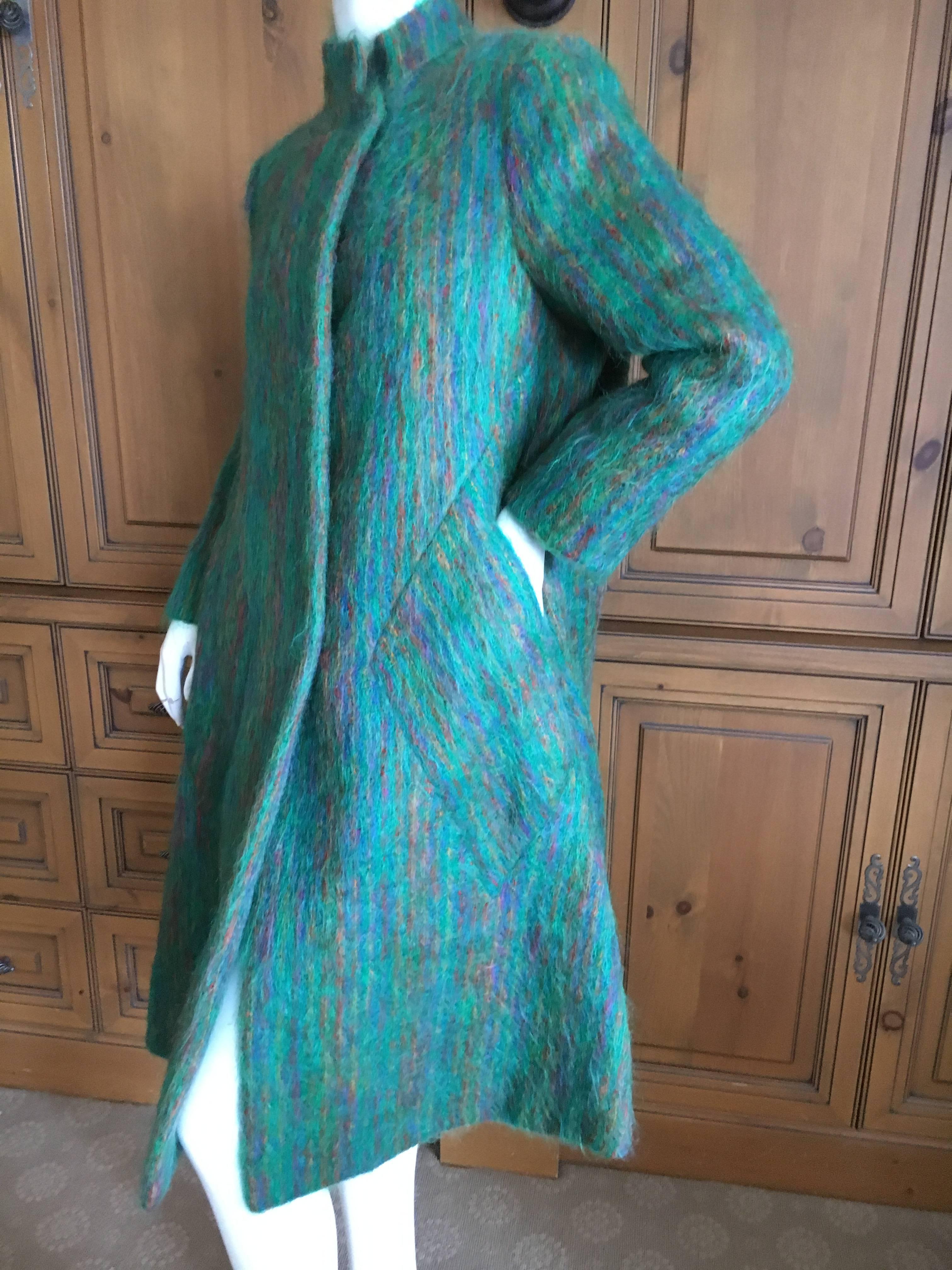 Women's Pauline Trigere 1960's Green Mohair Swing Coat For Sale