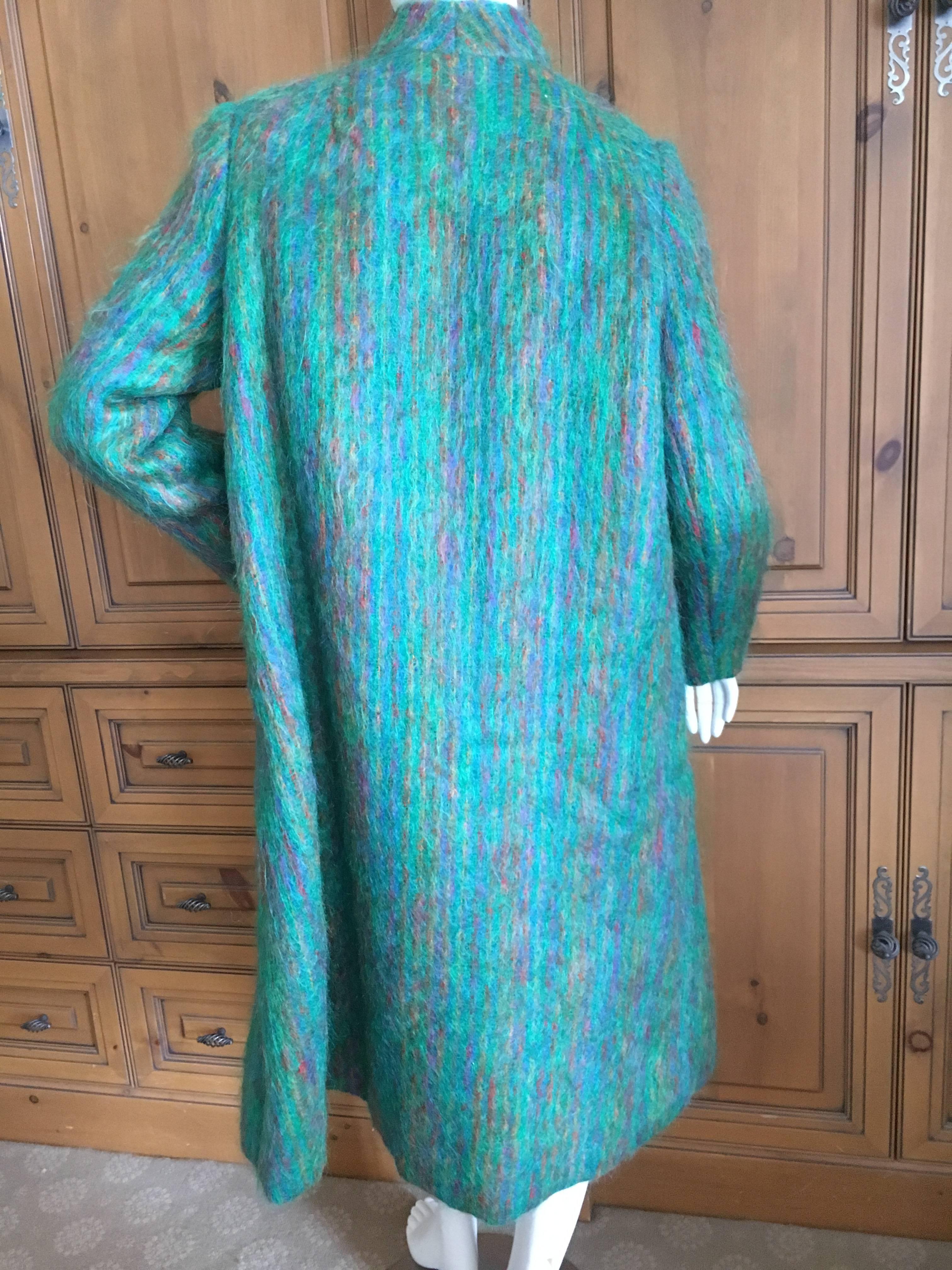 Pauline Trigere 1960's Green Mohair Swing Coat For Sale 2