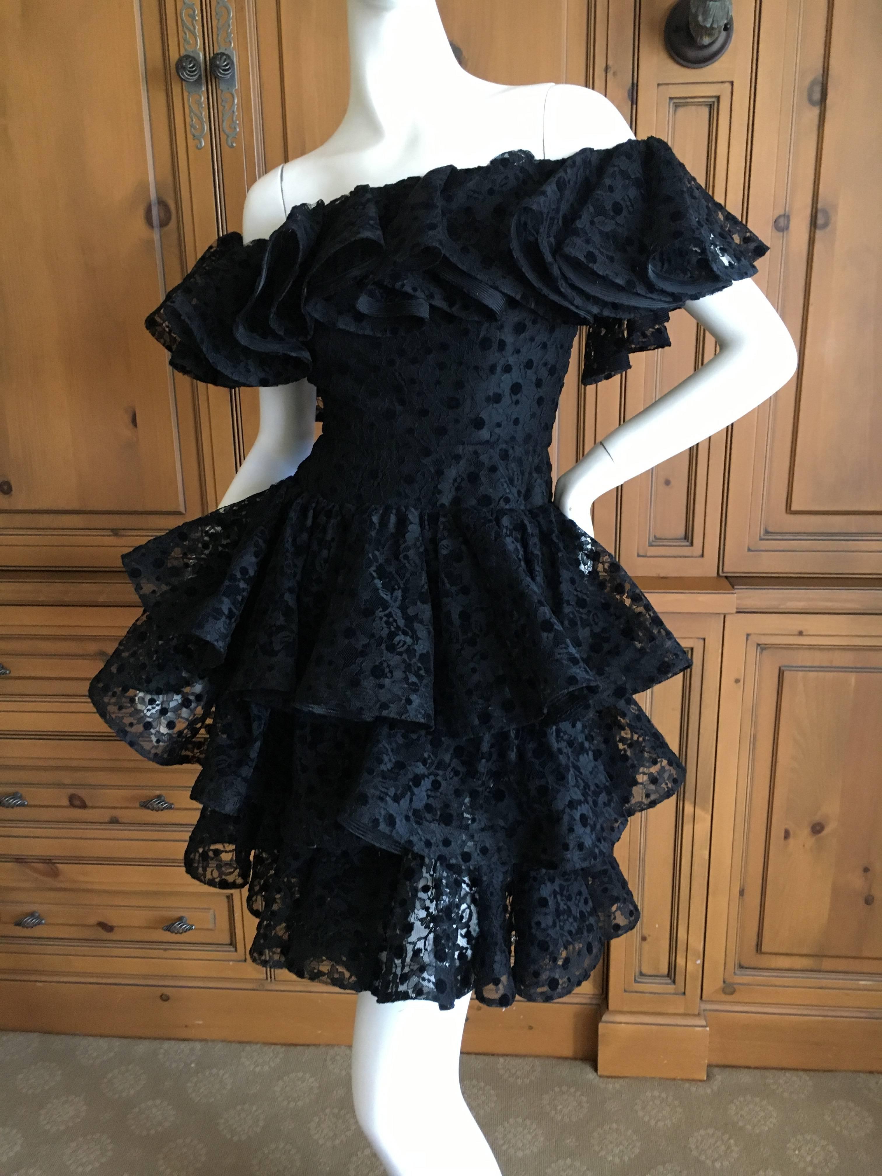 Romantic Ruffle Lace  Dress by Arnold Scaasi In Excellent Condition For Sale In Cloverdale, CA