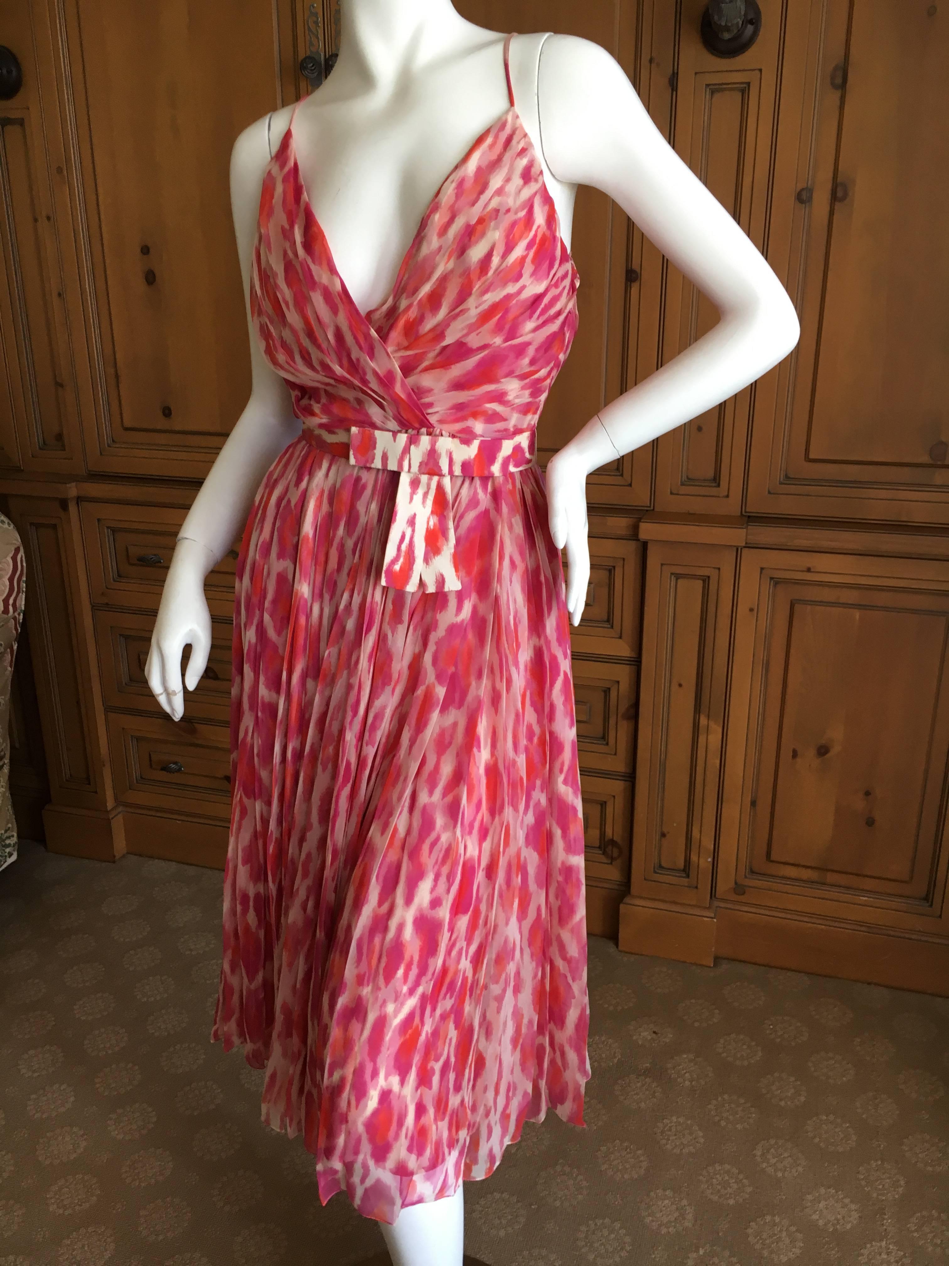 Christian Dior Rose Leopard Print Belted Dress by Galliano For Sale 2