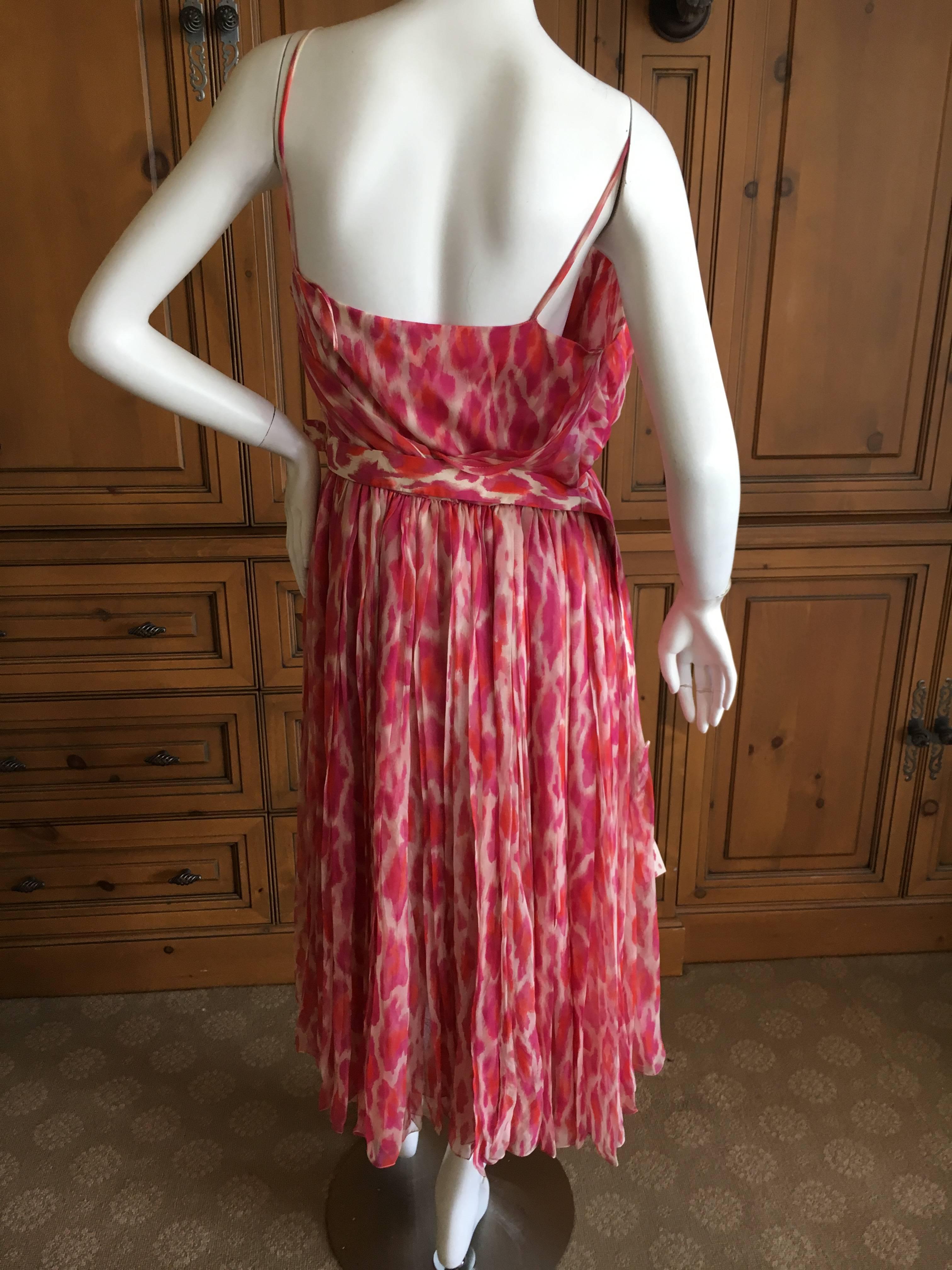 Christian Dior Rose Leopard Print Belted Dress by Galliano In Excellent Condition For Sale In Cloverdale, CA
