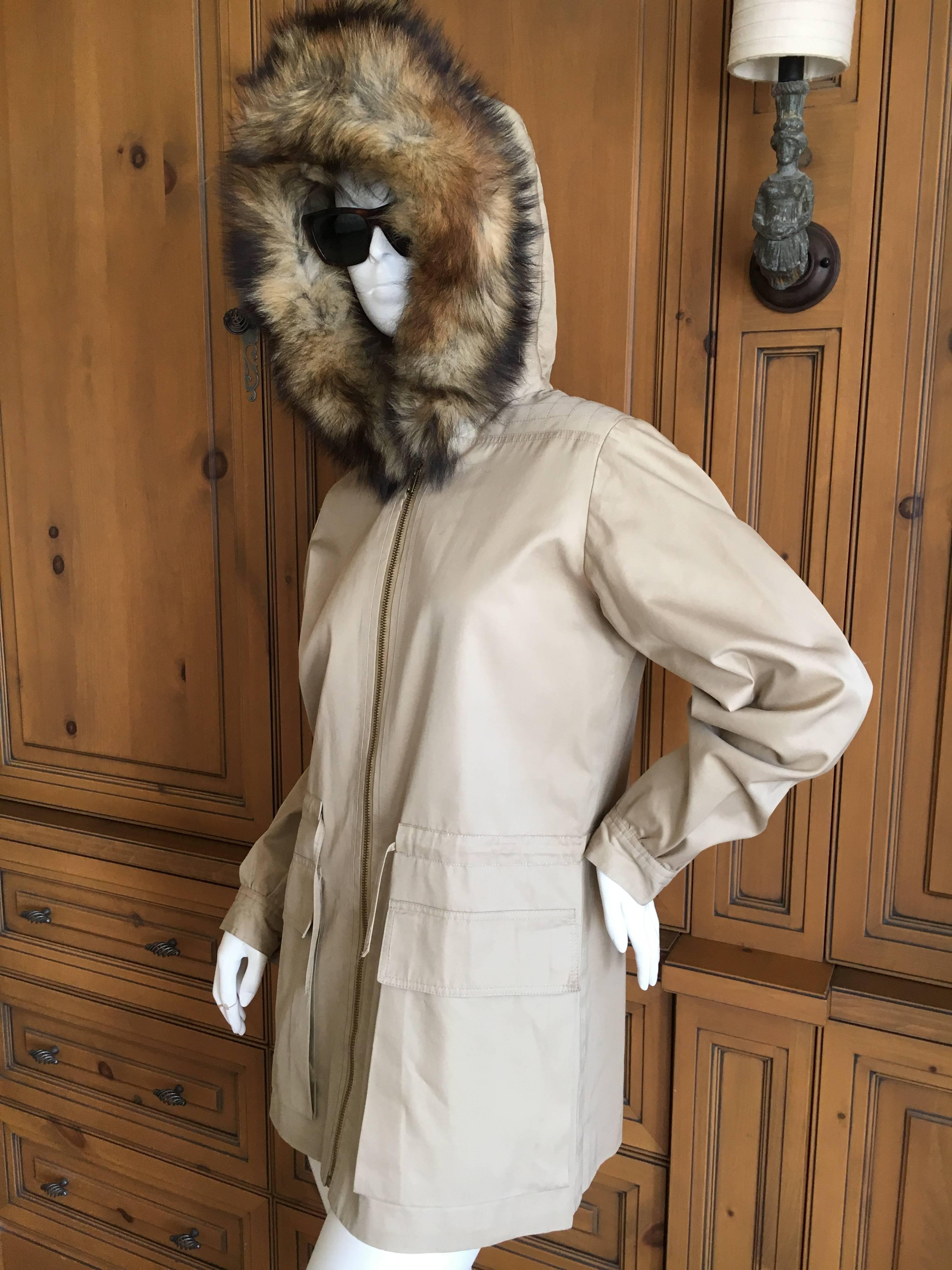 Saint Laurent Rive Gauche 1970's Tan Jacket with Furl Trim Hood For Sale 2