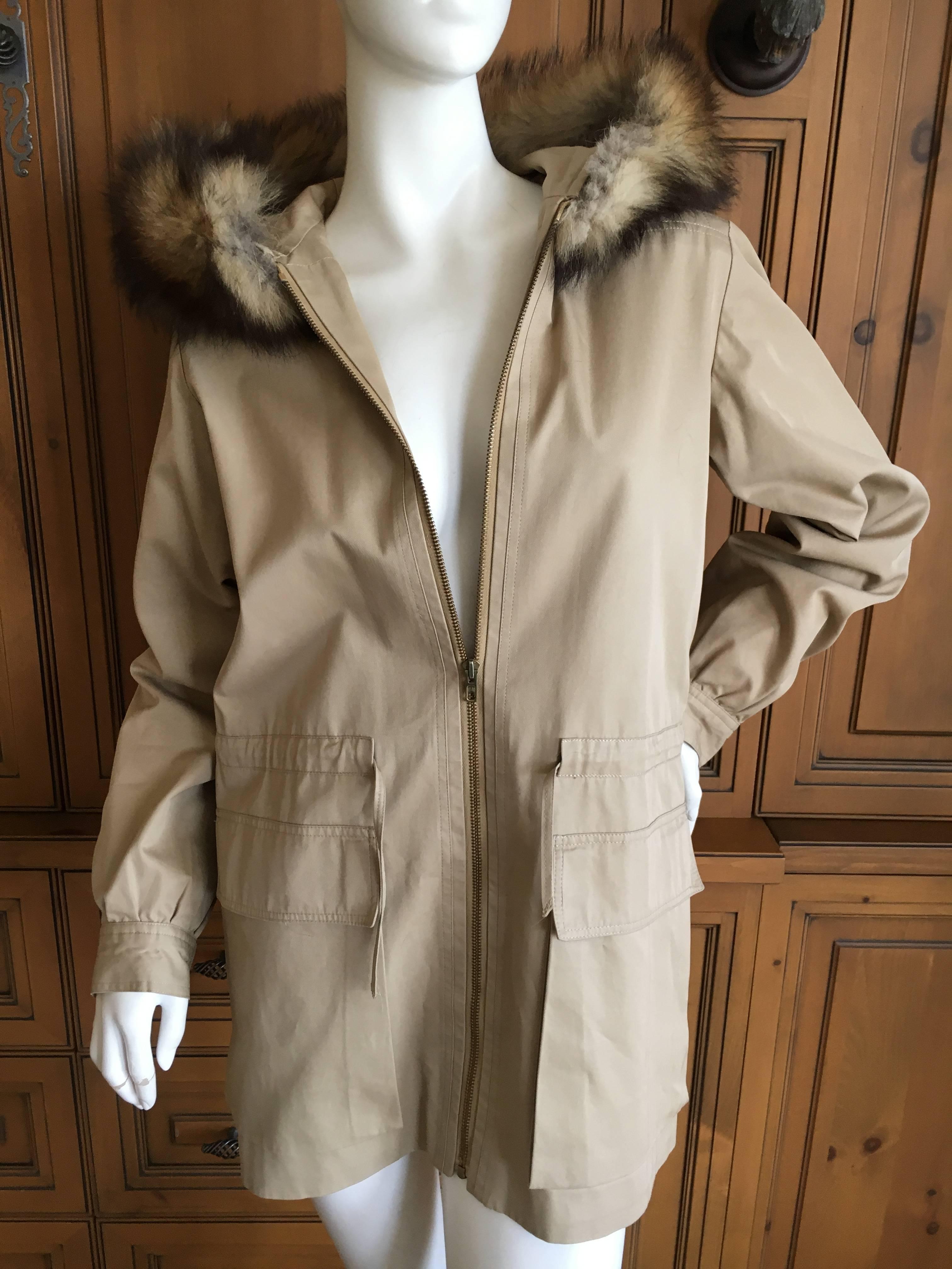 Saint Laurent Rive Gauche 1970's Tan Jacket with Furl Trim Hood.
A classic from around 1977, the label reads 