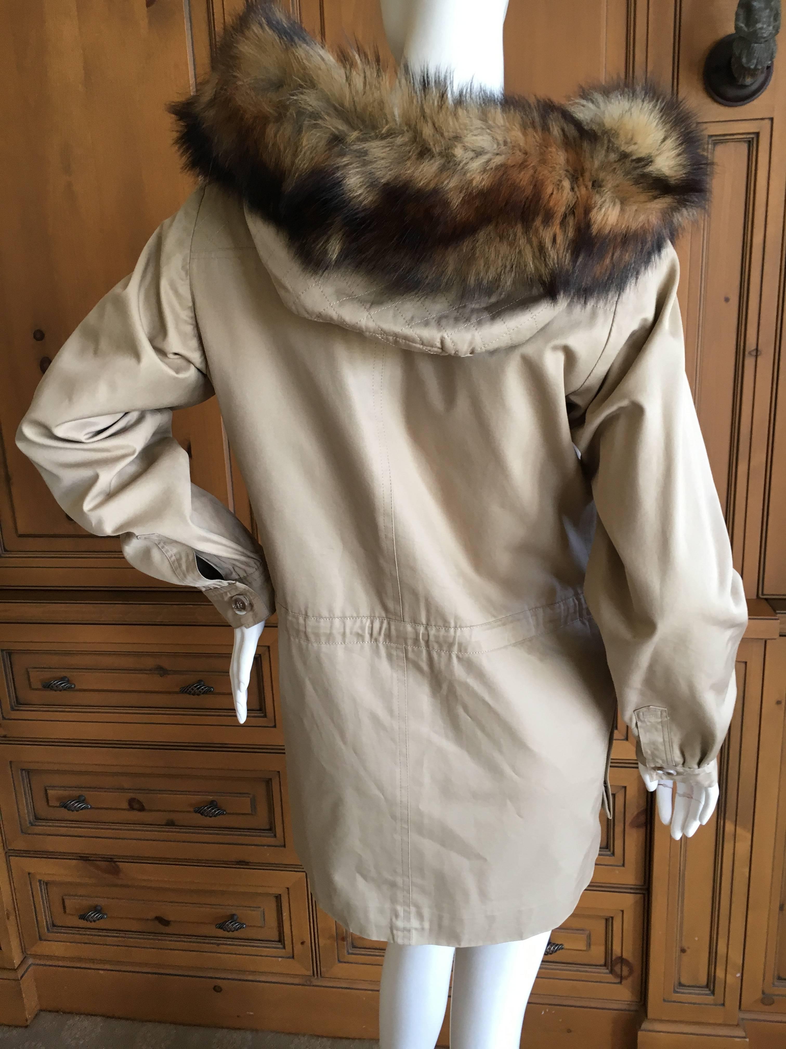 Saint Laurent Rive Gauche 1970's Tan Jacket with Furl Trim Hood In Excellent Condition For Sale In Cloverdale, CA