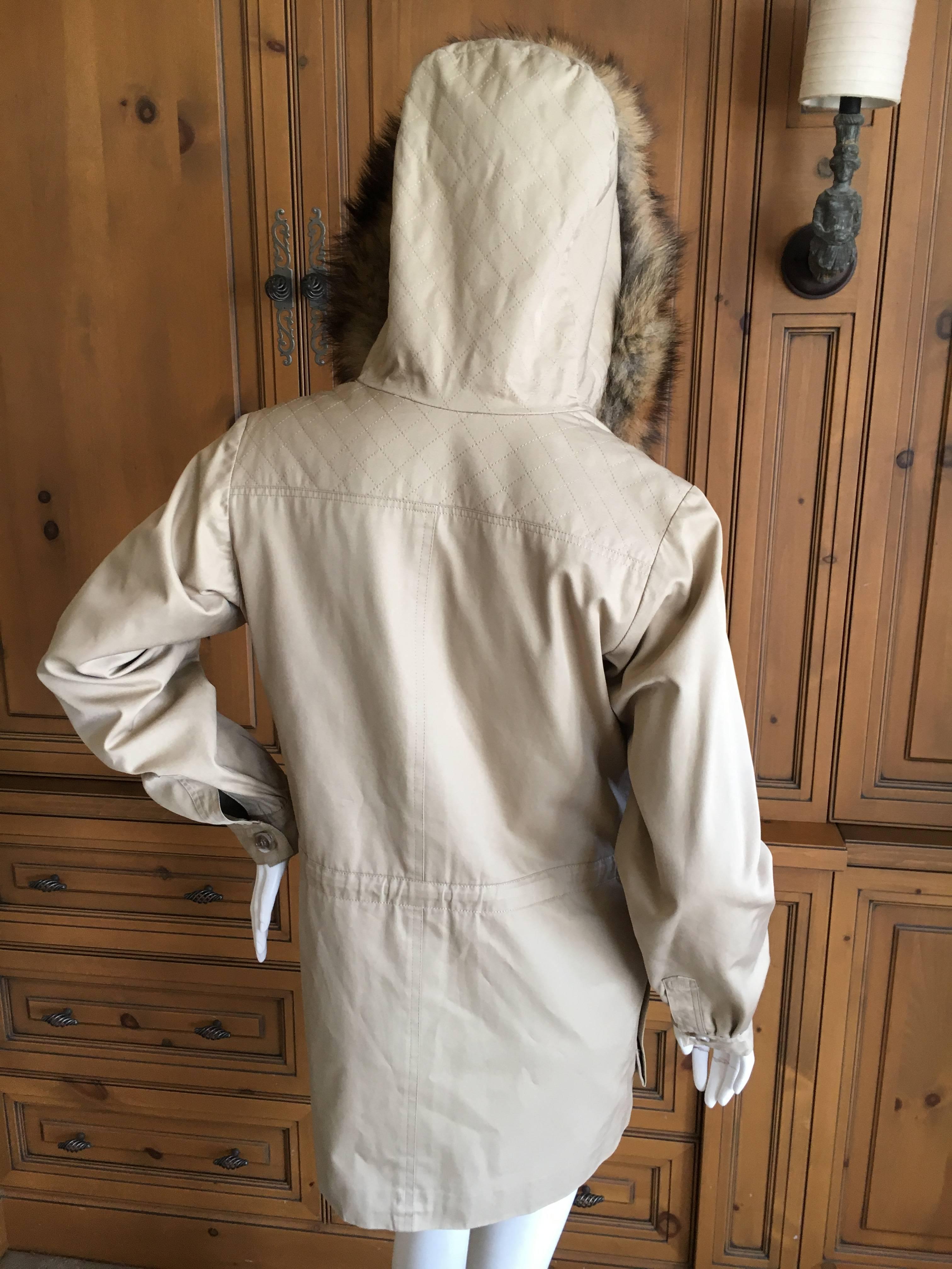 Women's Saint Laurent Rive Gauche 1970's Tan Jacket with Furl Trim Hood For Sale