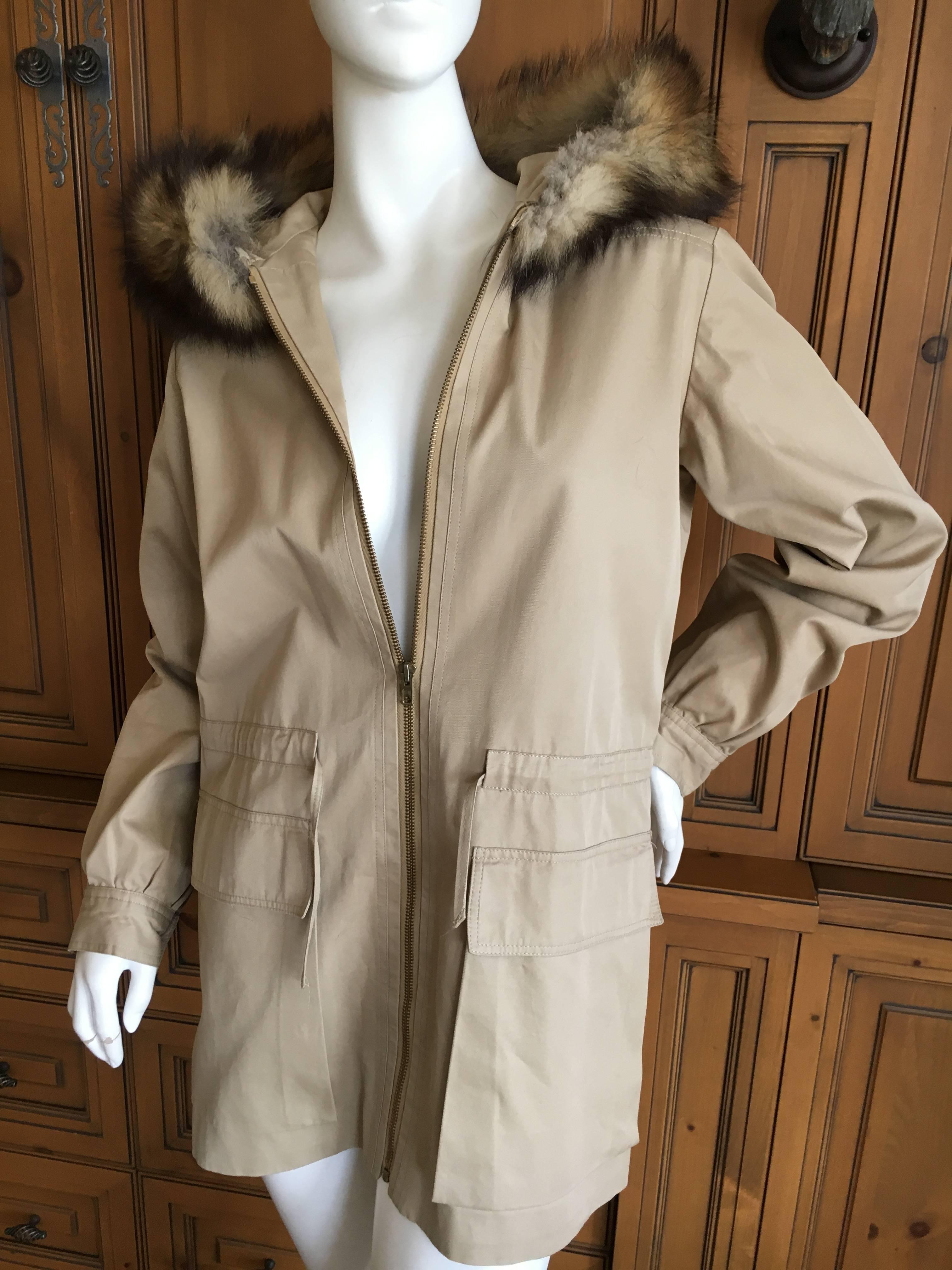 Saint Laurent Rive Gauche 1970's Tan Jacket with Furl Trim Hood For Sale 3