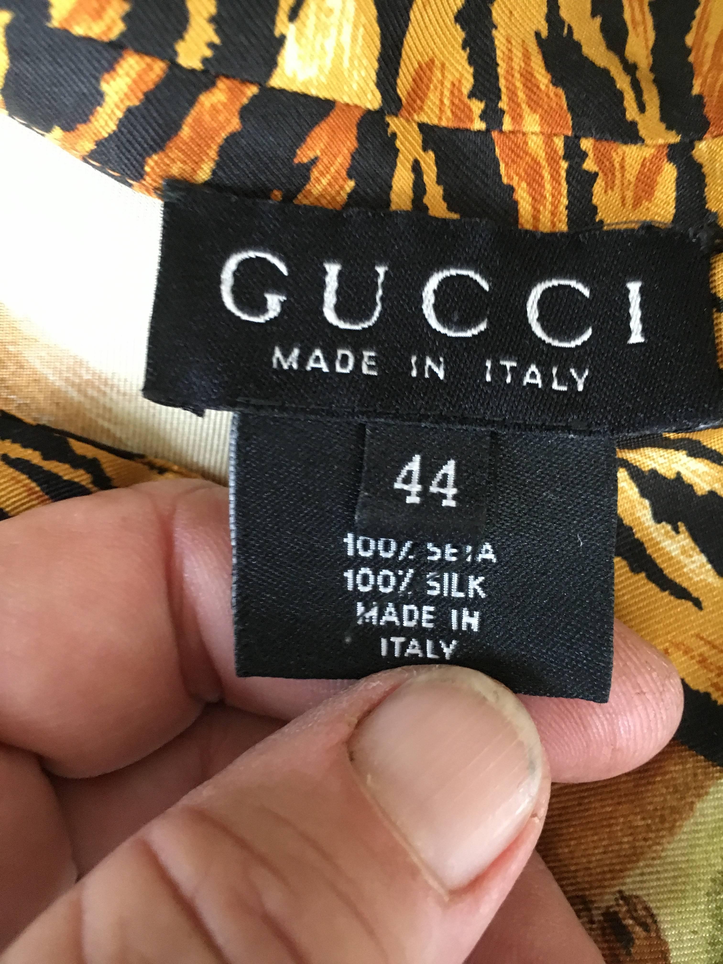 Gucci Animal Print Scarf Silk Vintage Blouse with GG Cufflinks 3