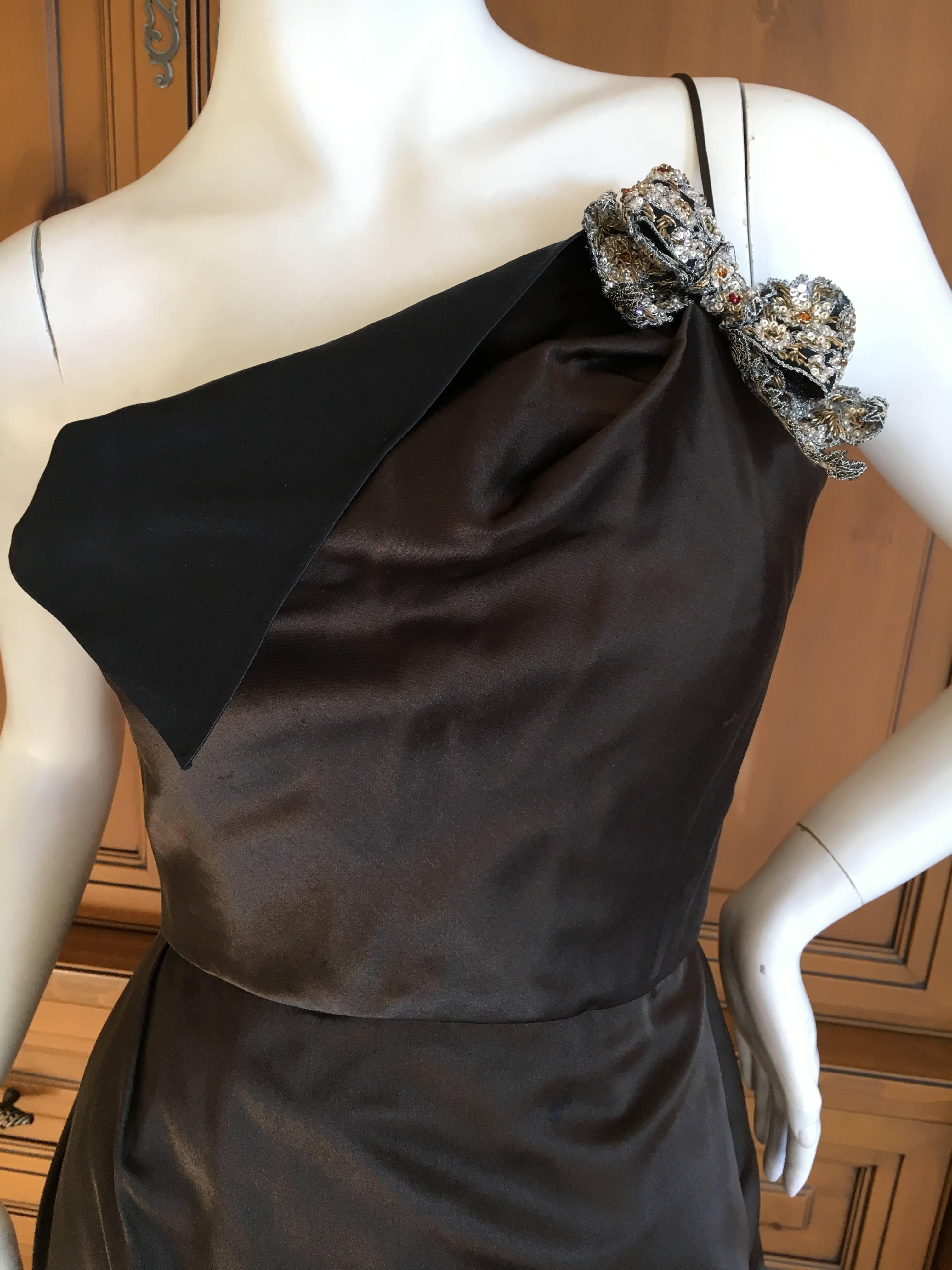 Oscar de la Renta Sweeping Silk Evening Dress in Brown and Navy In Excellent Condition For Sale In Cloverdale, CA
