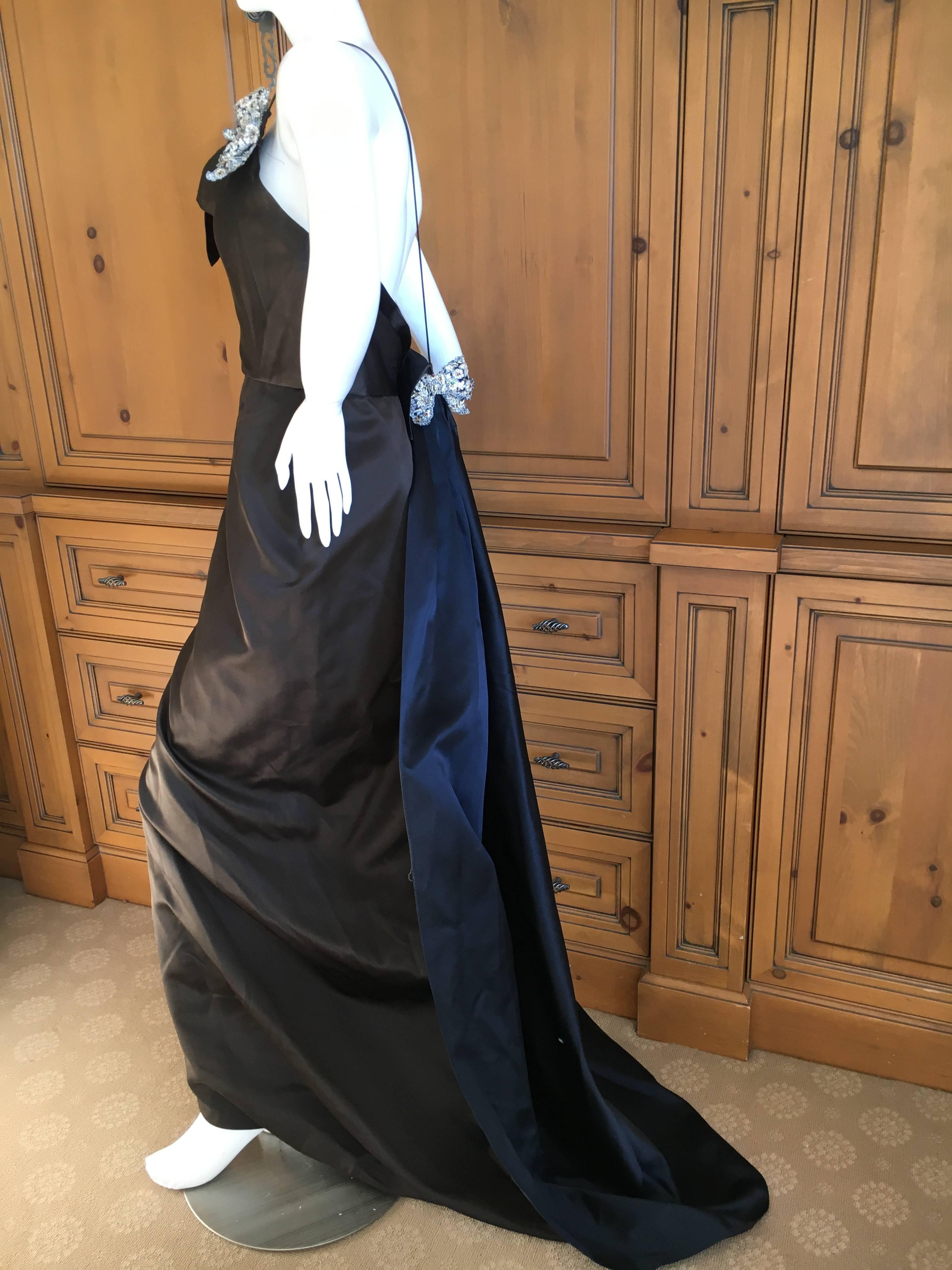 Oscar de la Renta Sweeping Silk Evening Dress in Brown and Navy For Sale 4