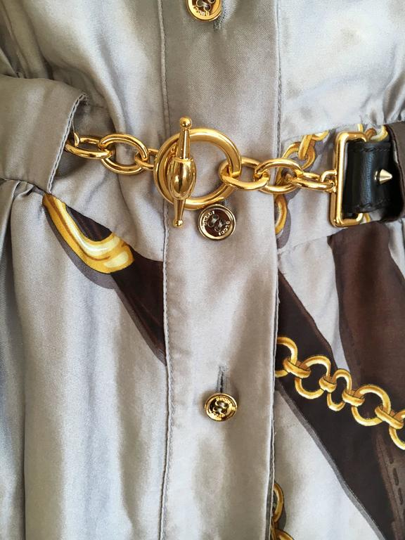Gucci Silk Scarf Print Equestrian Theme Dress with Gold