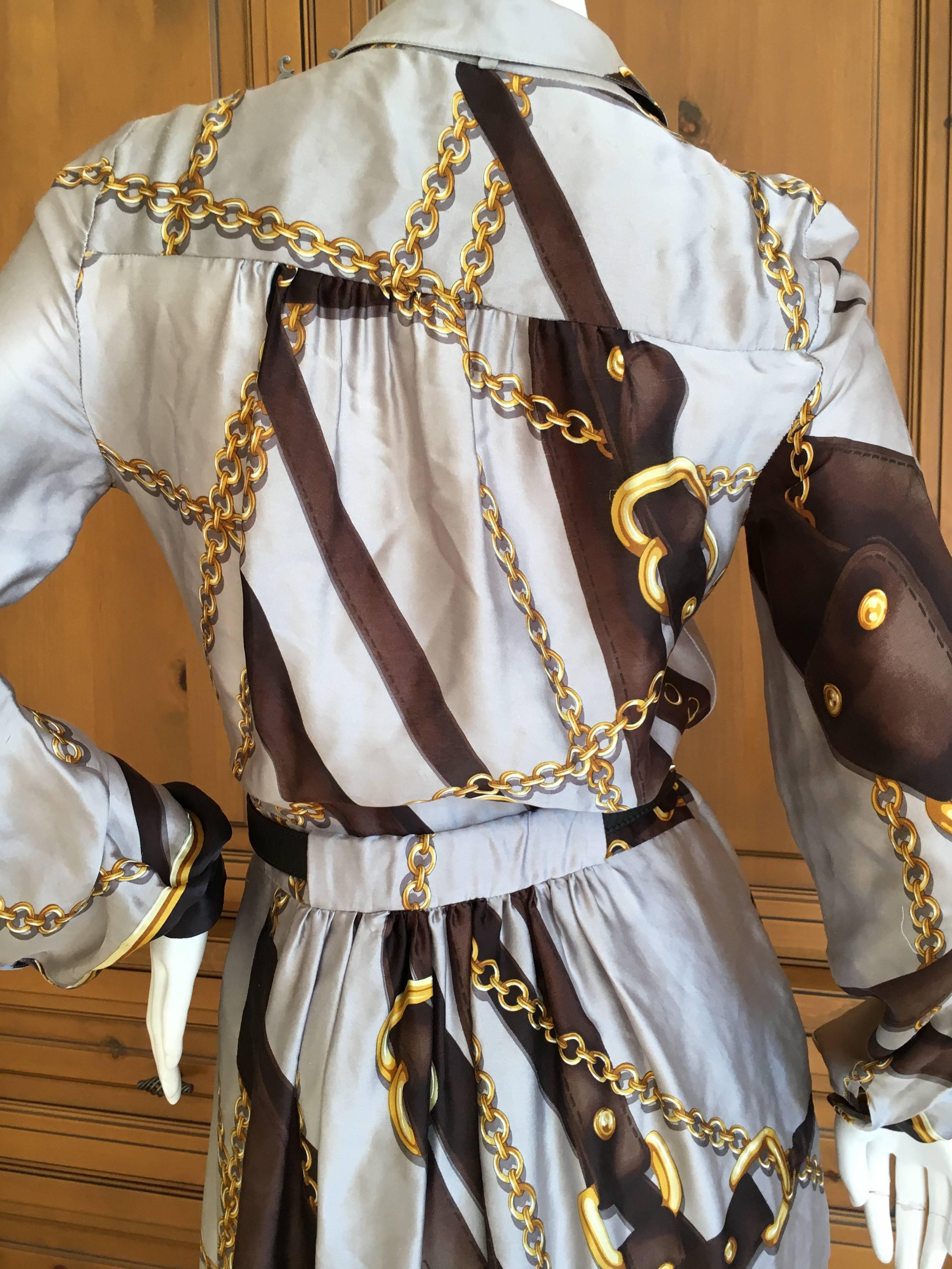 Gucci Silk Scarf Print Equestrian Theme Dress with Gold Chain Belt In Excellent Condition For Sale In Cloverdale, CA
