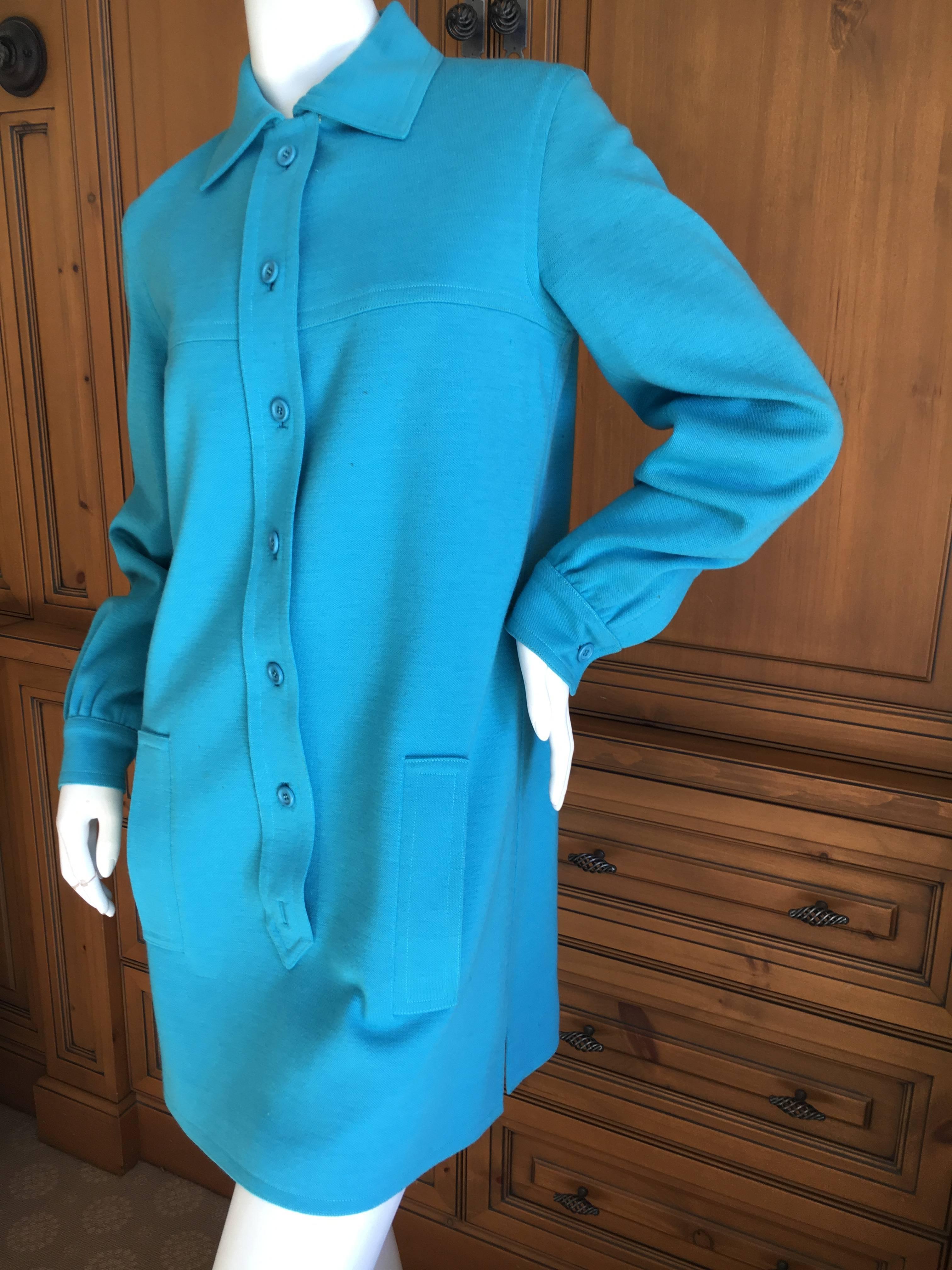 Yves Saint Laurent Rive Gauche 1970's Turquoise Chemise Dress.
Size 42
Bust 38