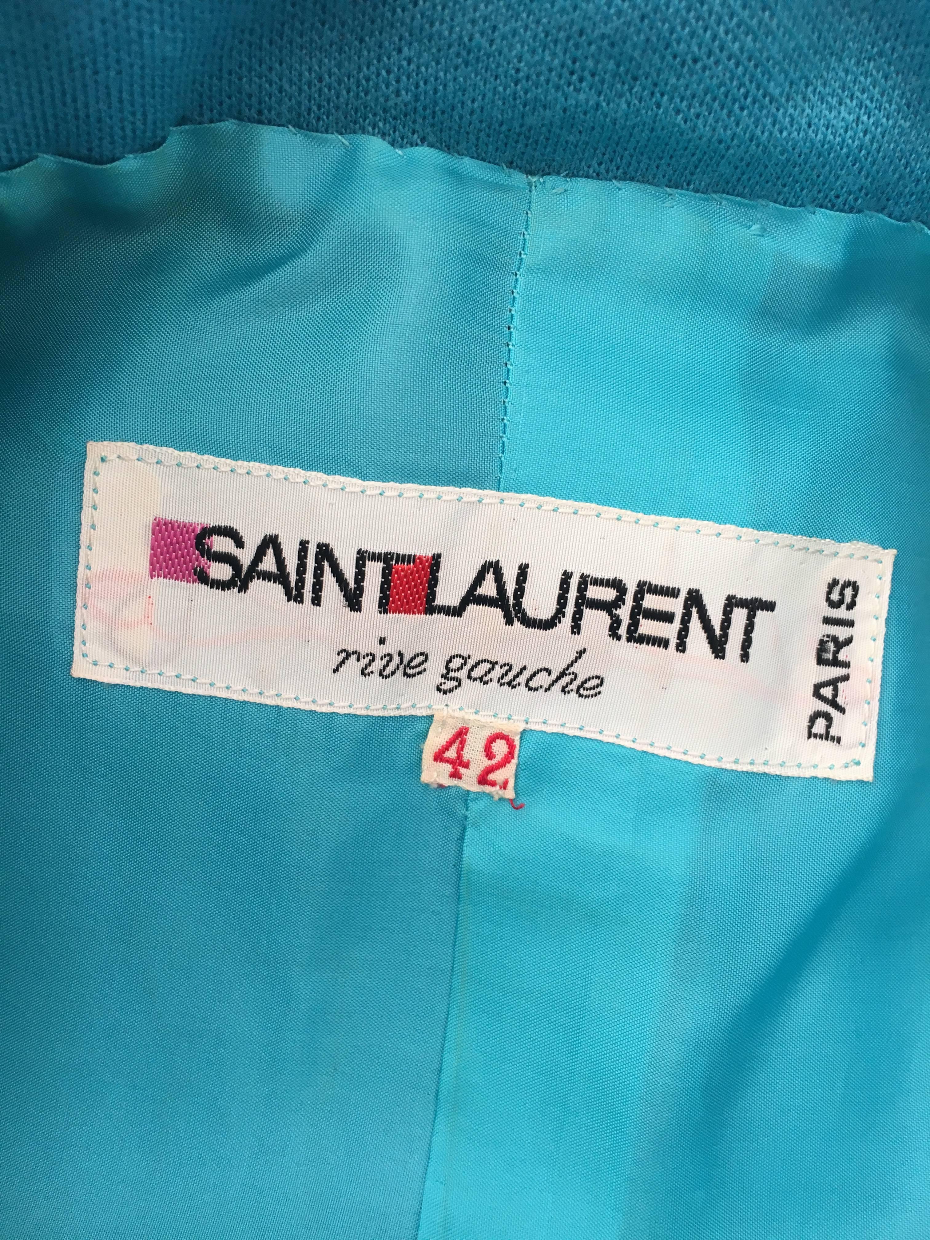 Yves Saint Laurent Rive Gauche 1970's Turquoise Chemise Dress For Sale 2