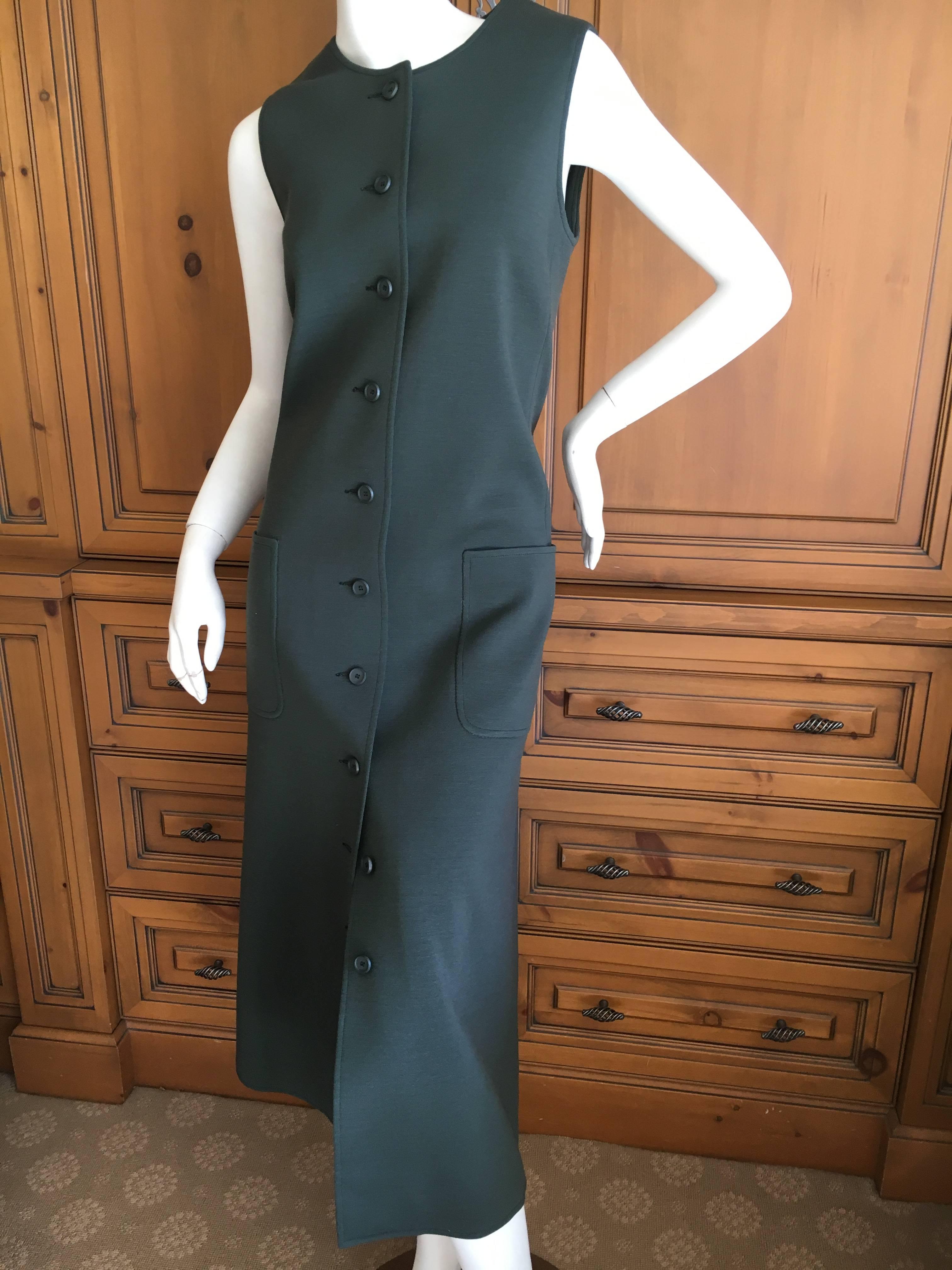 Yves Saint Laurent Early 1960's Olive Green Sleeveless Shift Dress In Excellent Condition For Sale In Cloverdale, CA