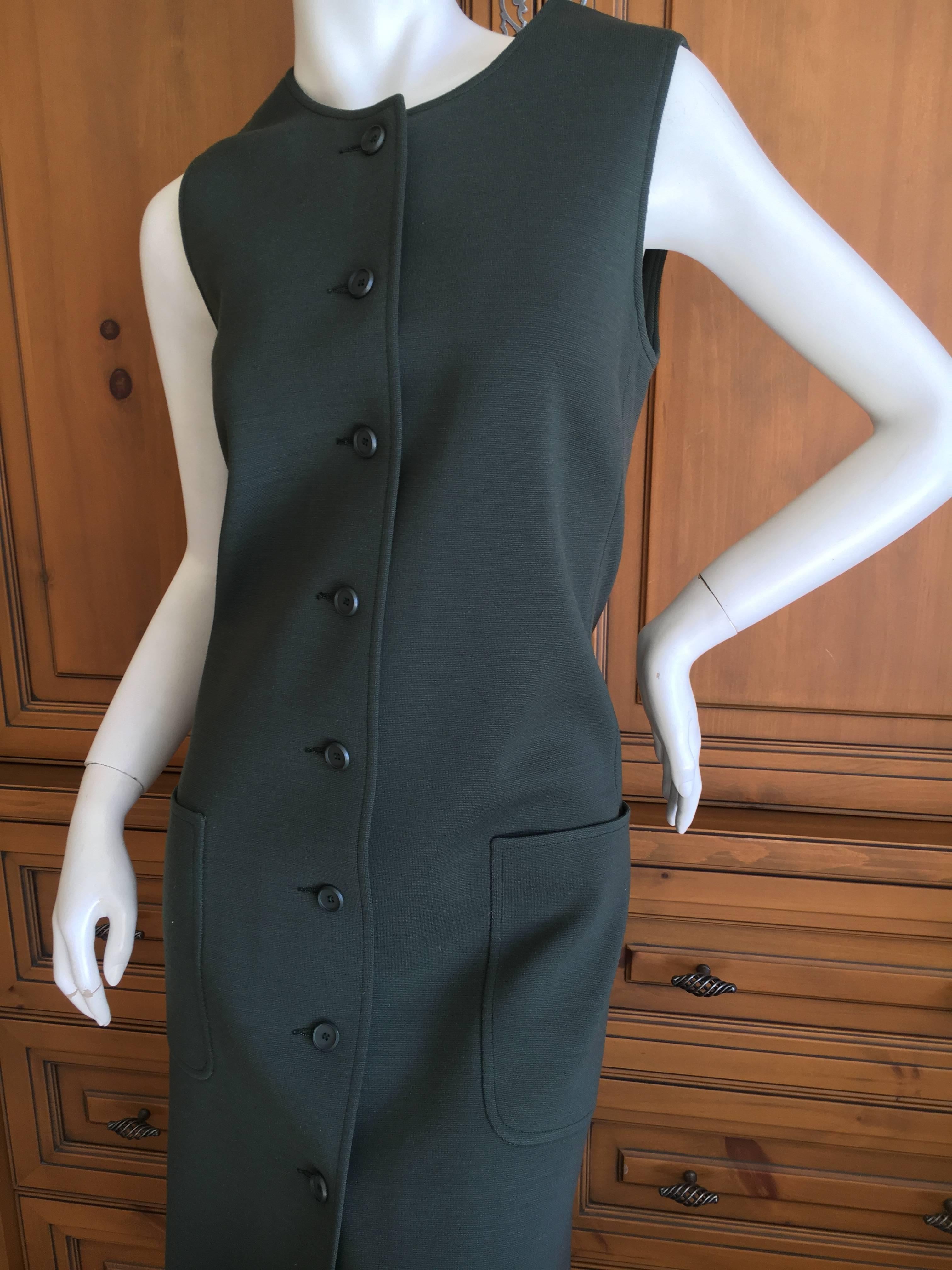 Yves Saint Laurent Early 1960's Olive Green Sleeveless Shift Dress For Sale 3