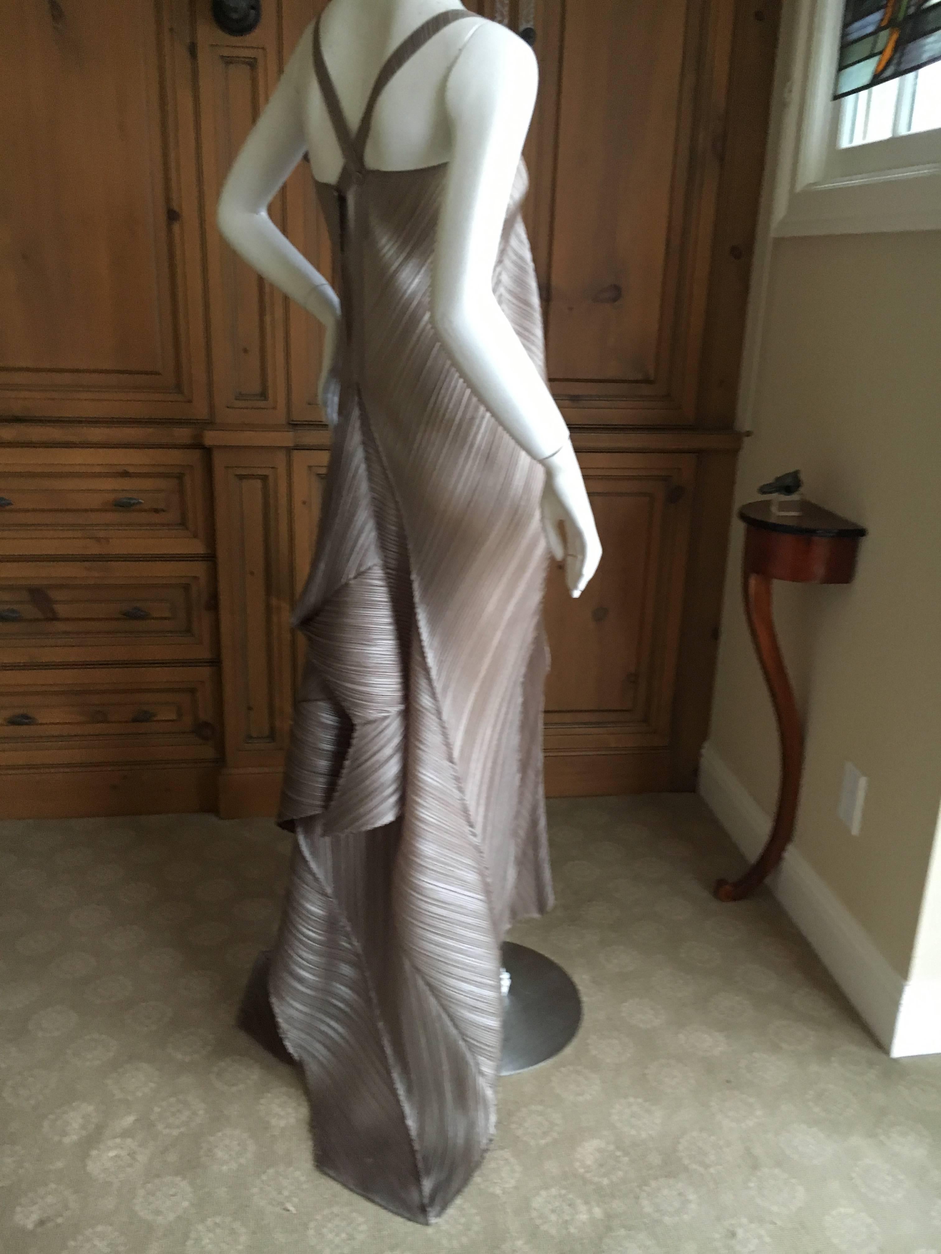 Issey Miyake Vintage Silver Evening Dress with Unusual Bustle Train For Sale 2