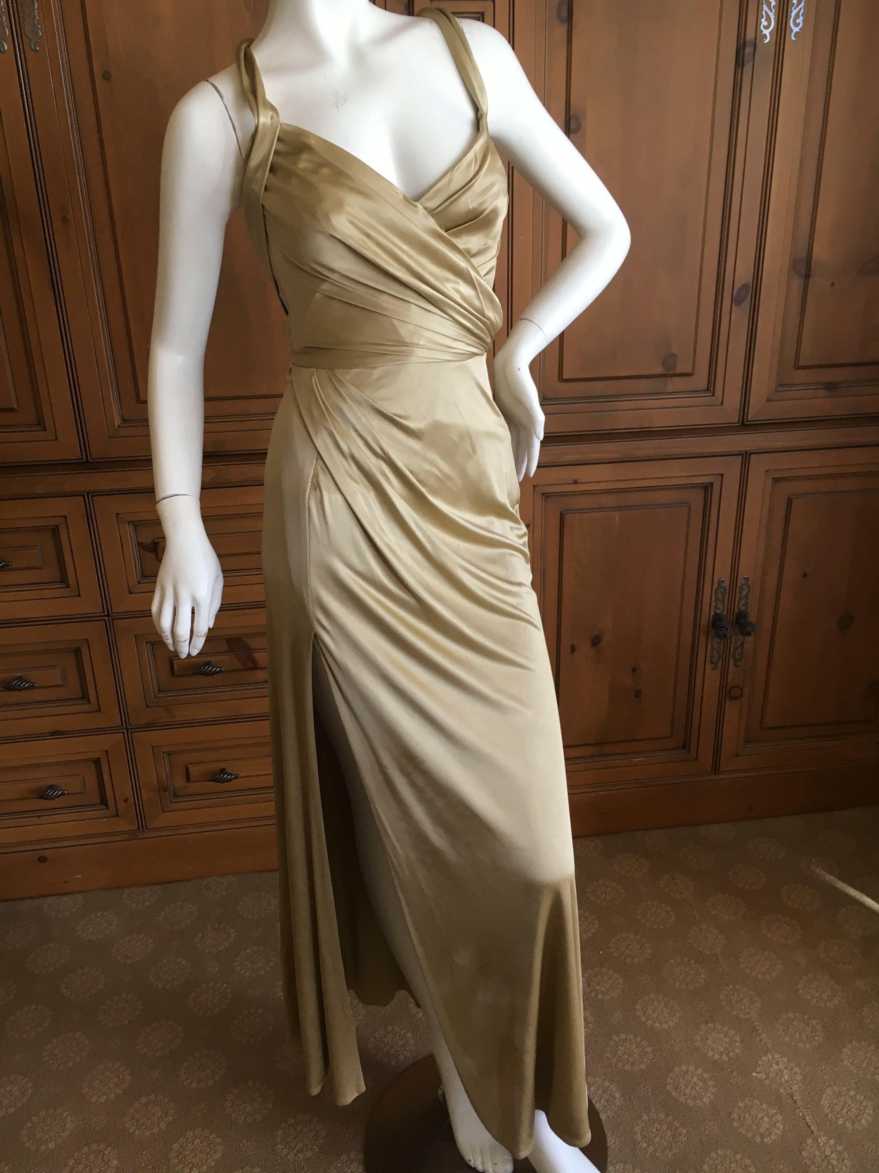 Versace Golden Jersey Gown with Detachable Beaded Greek Key Belt In Excellent Condition For Sale In Cloverdale, CA
