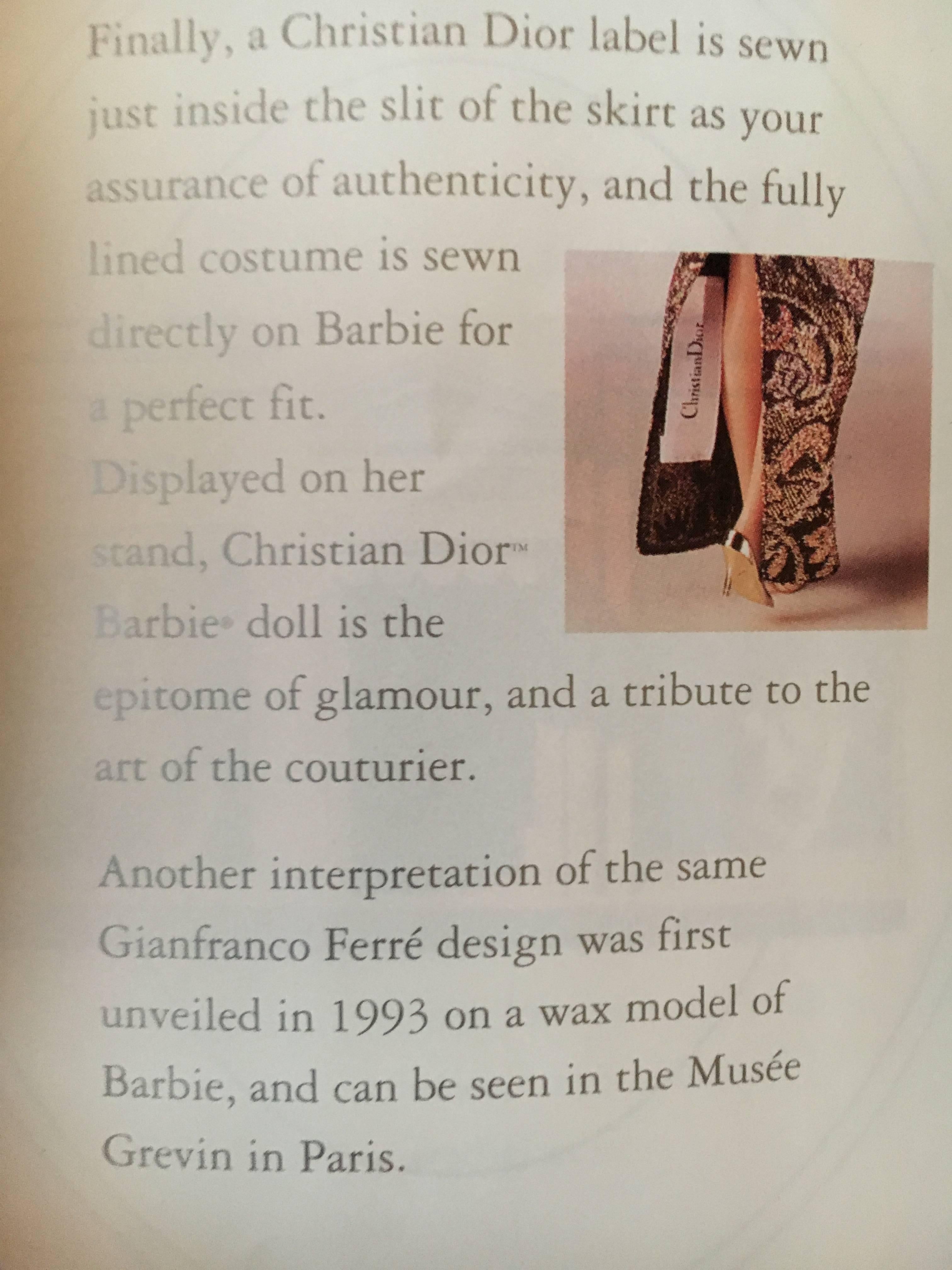 Poupée Barbie Christian Dior Haute Couture par Gianfranco Ferre:: 1993 1
