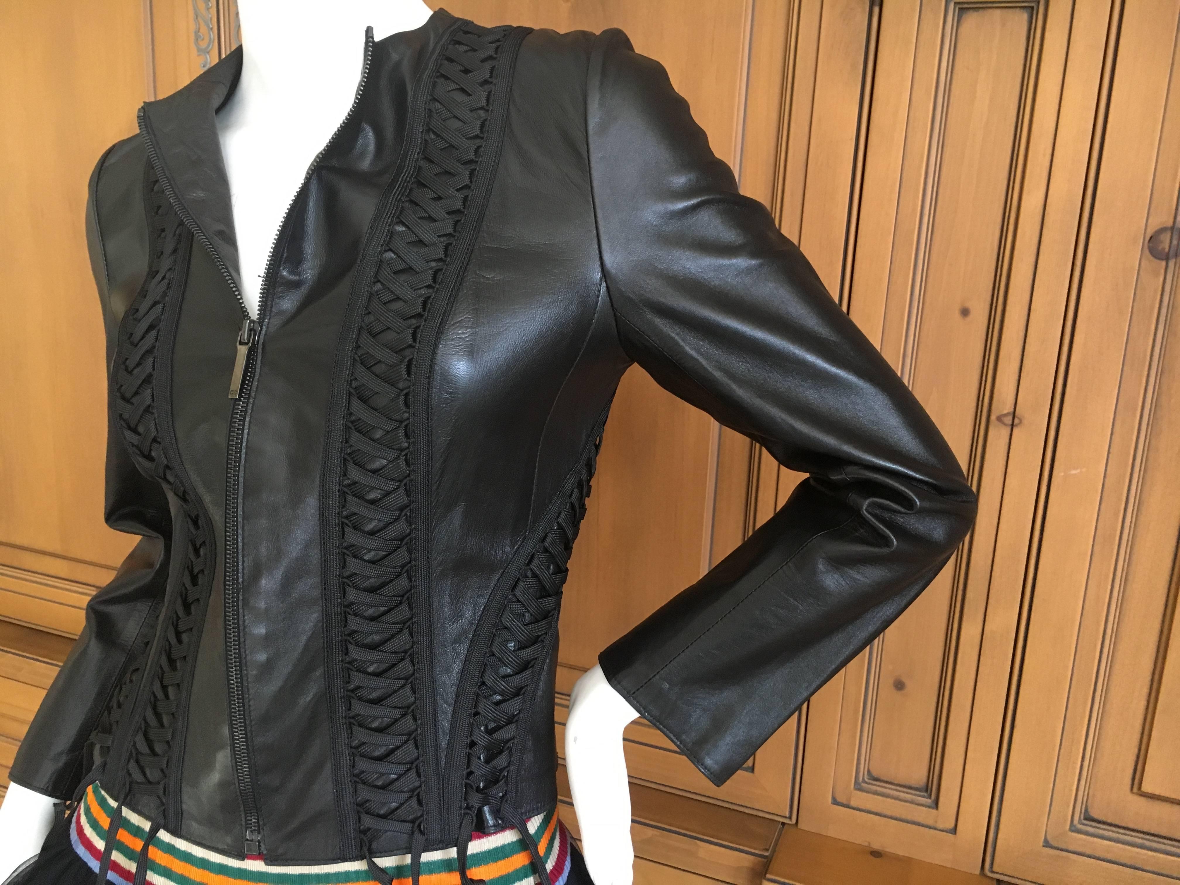 Women's Christian Dior Black Lambskin Leather Corset Laced Bondage Jacket by Galliano