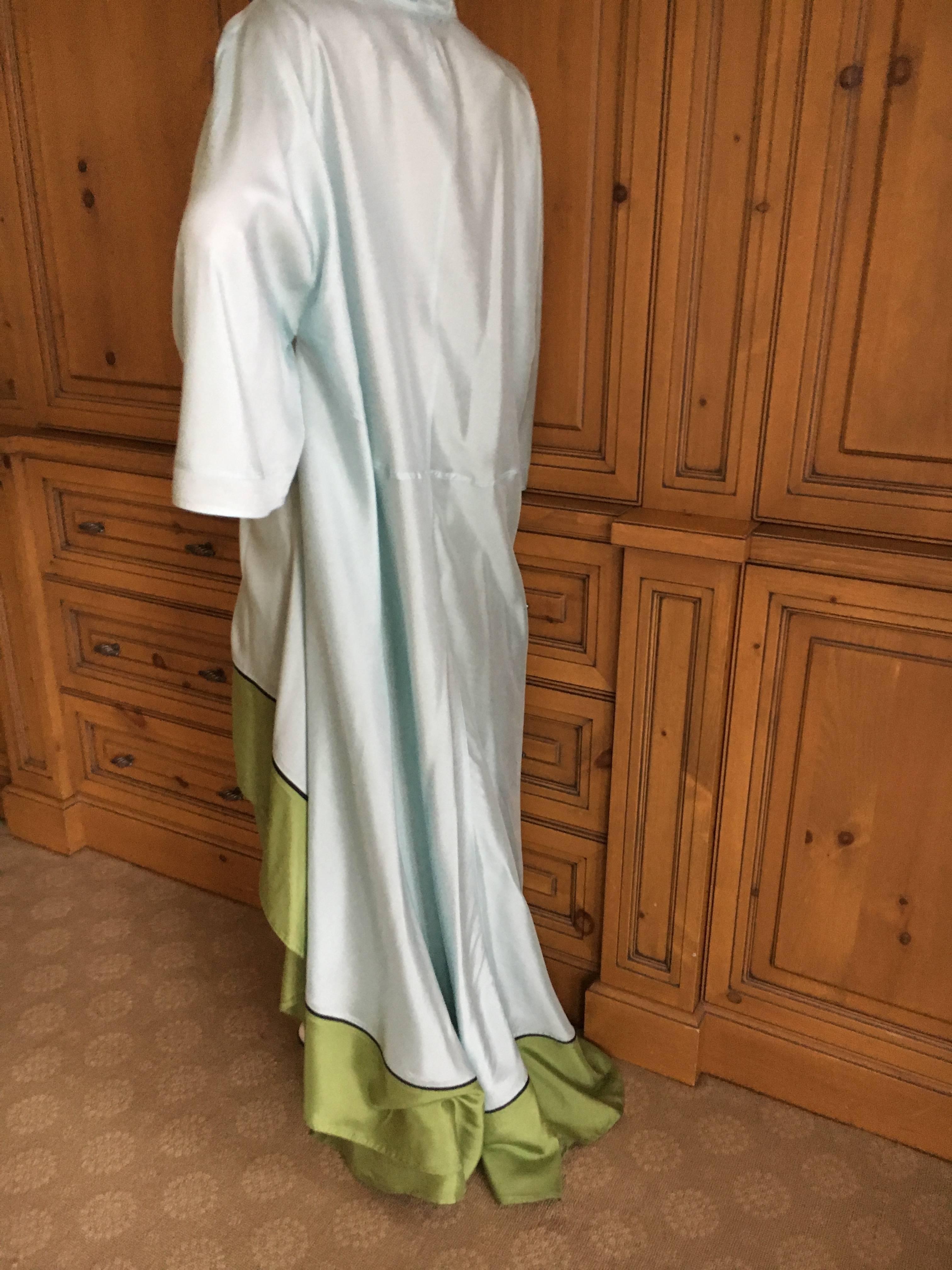 Chado Ralph Rucci Silk Turquoise & Green Caftan and Matching Wide Leg Pant For Sale 4