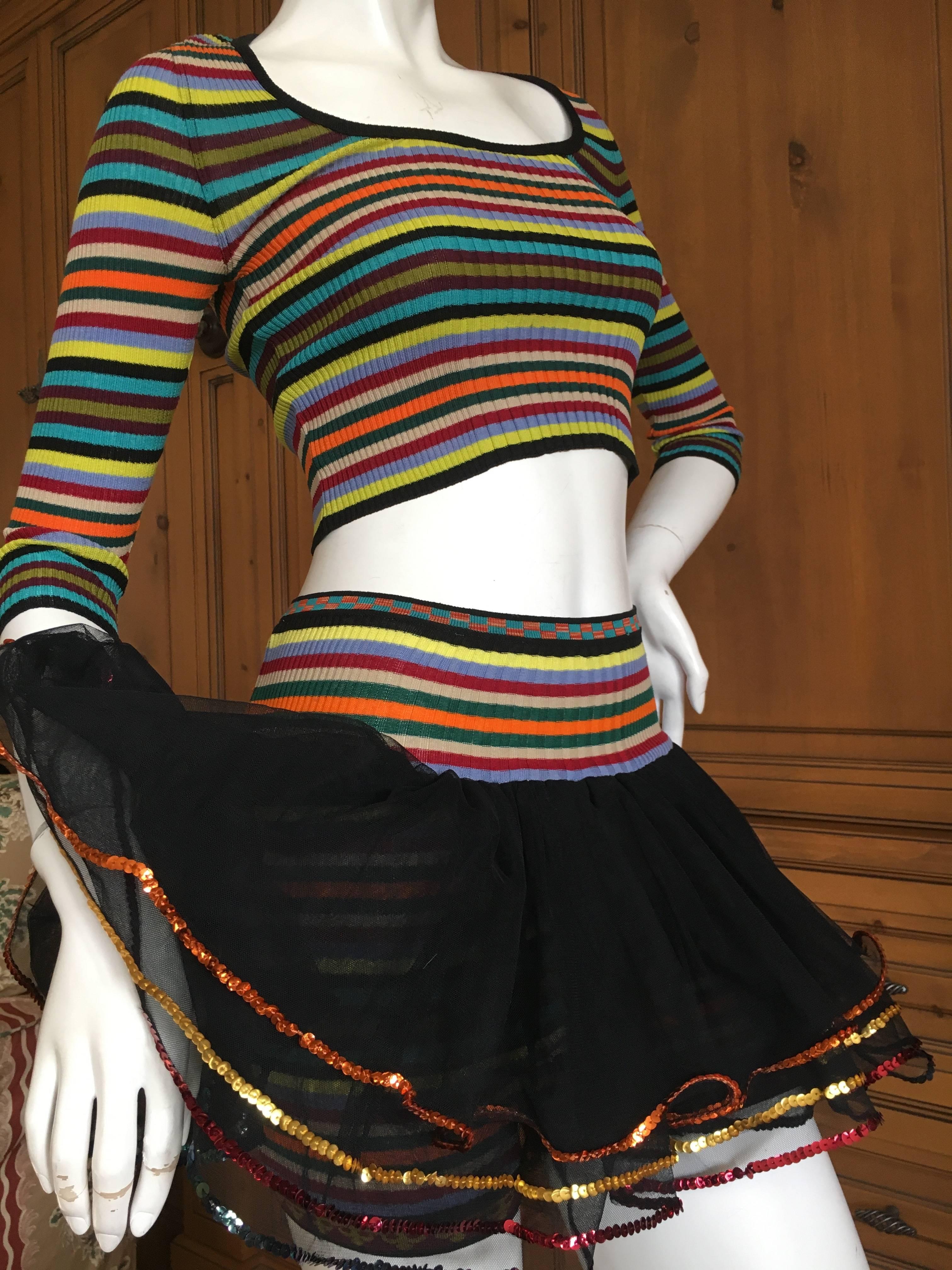 Jean Paul Gaultier 90's Club Kid Rainbow 2 Piece Suit with Mini Can Can Skirt In Excellent Condition For Sale In Cloverdale, CA