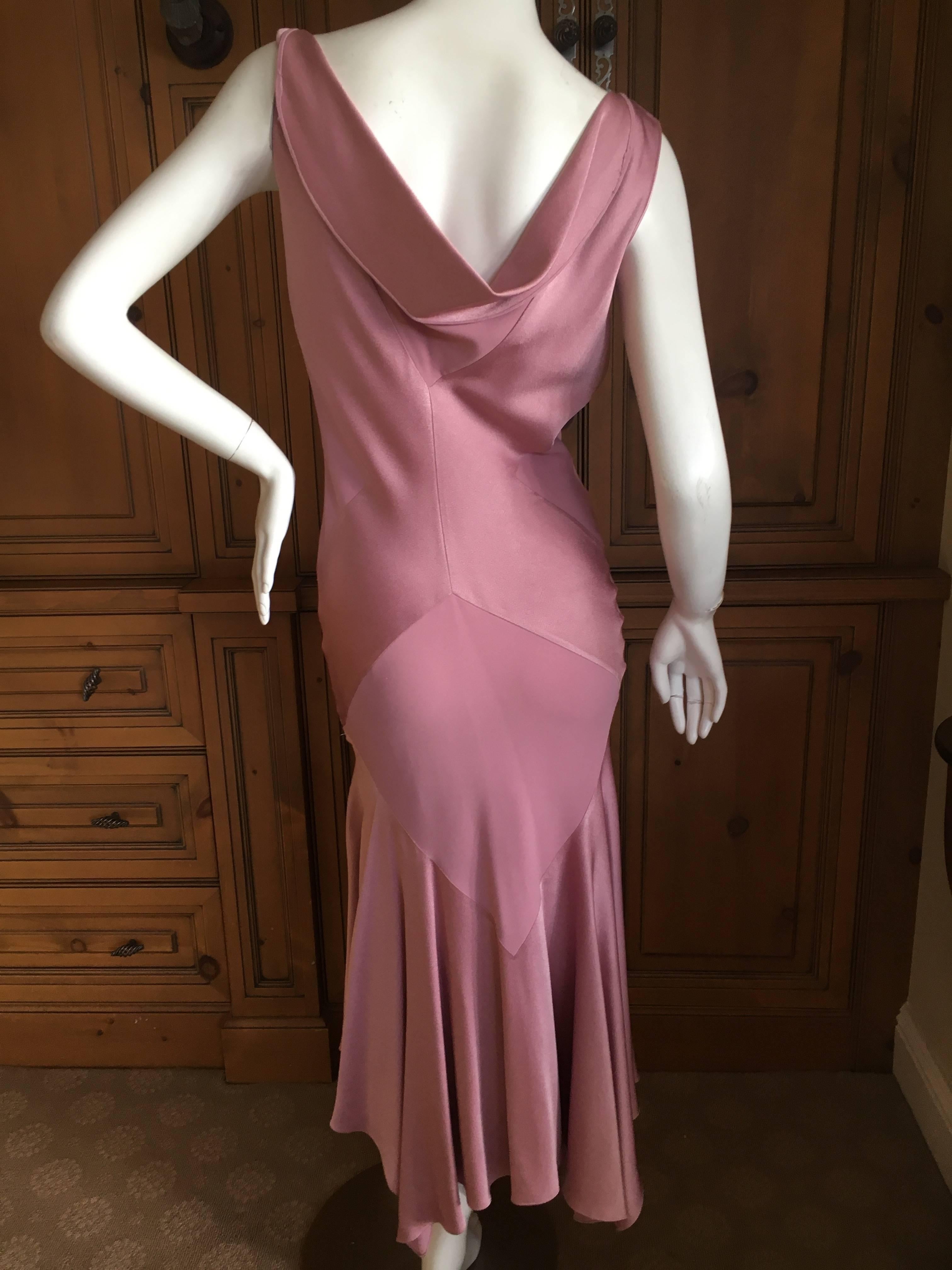 Women's John Galliano 1990's Bias Cut Rose Color Diamond Pattern Cowl Front Dress