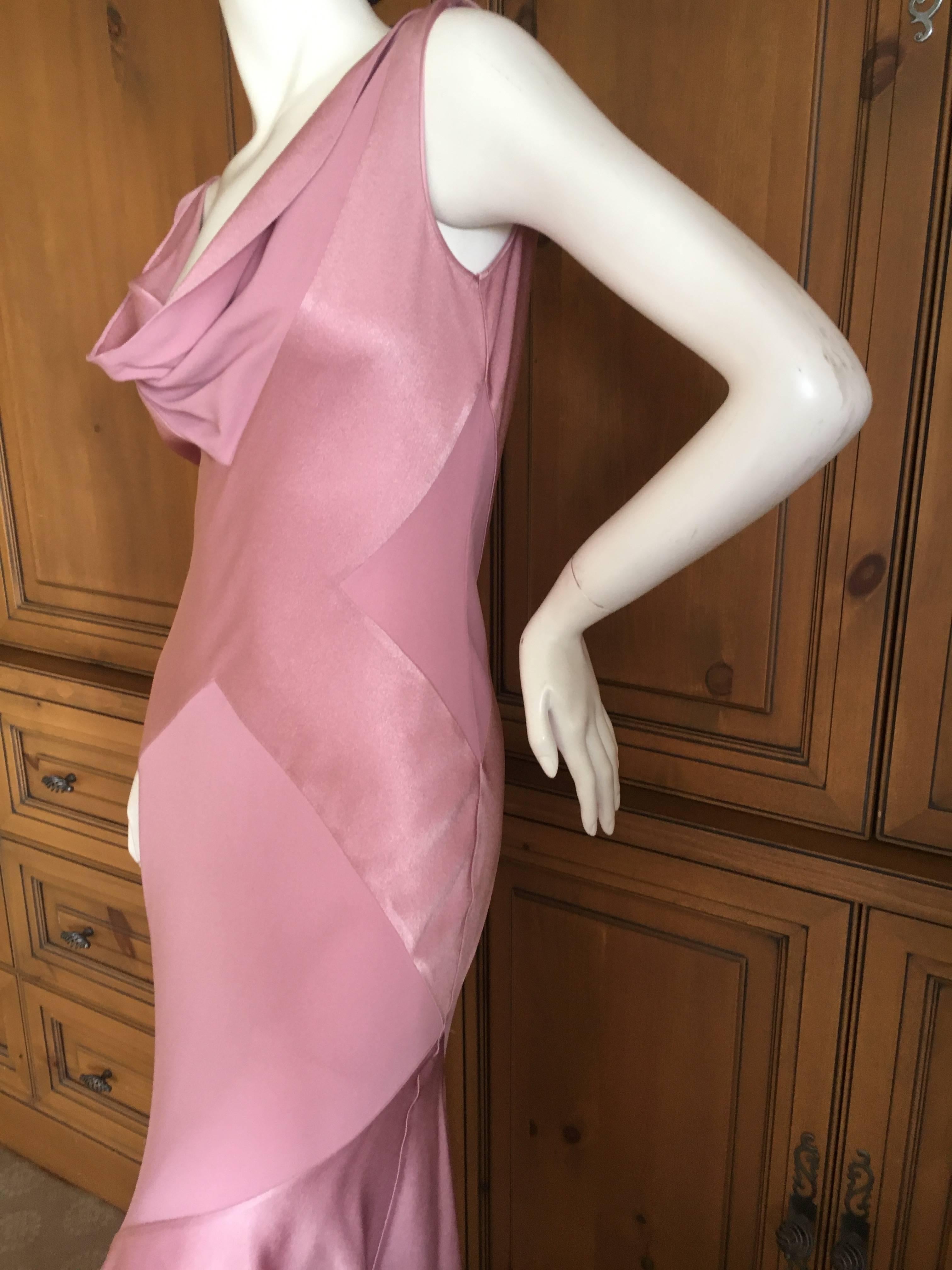 Brown John Galliano 1990's Bias Cut Rose Color Diamond Pattern Cowl Front Dress
