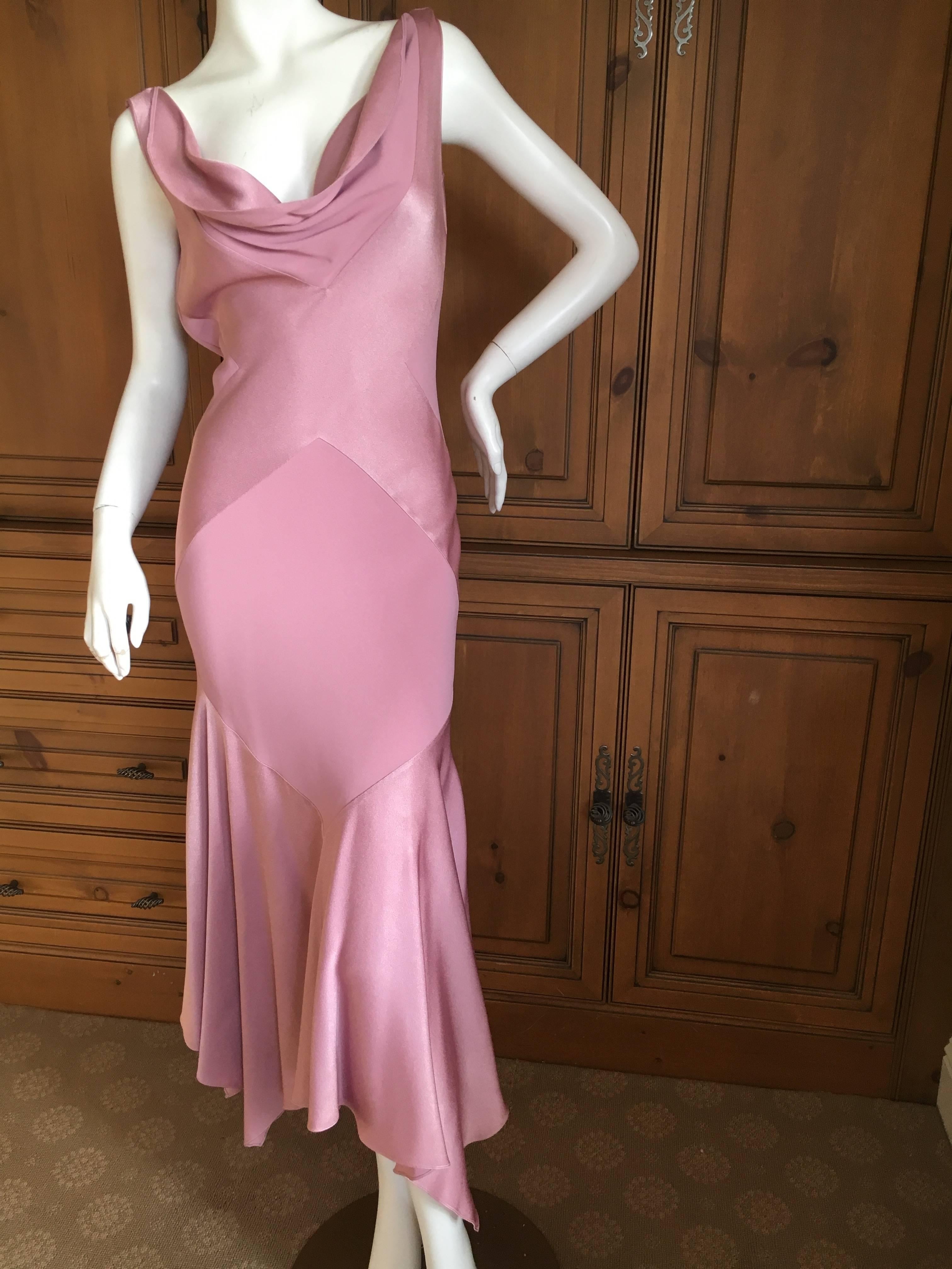 John Galliano 1990's Bias Cut Rose Color Diamond Pattern Cowl Front Dress In Excellent Condition In Cloverdale, CA